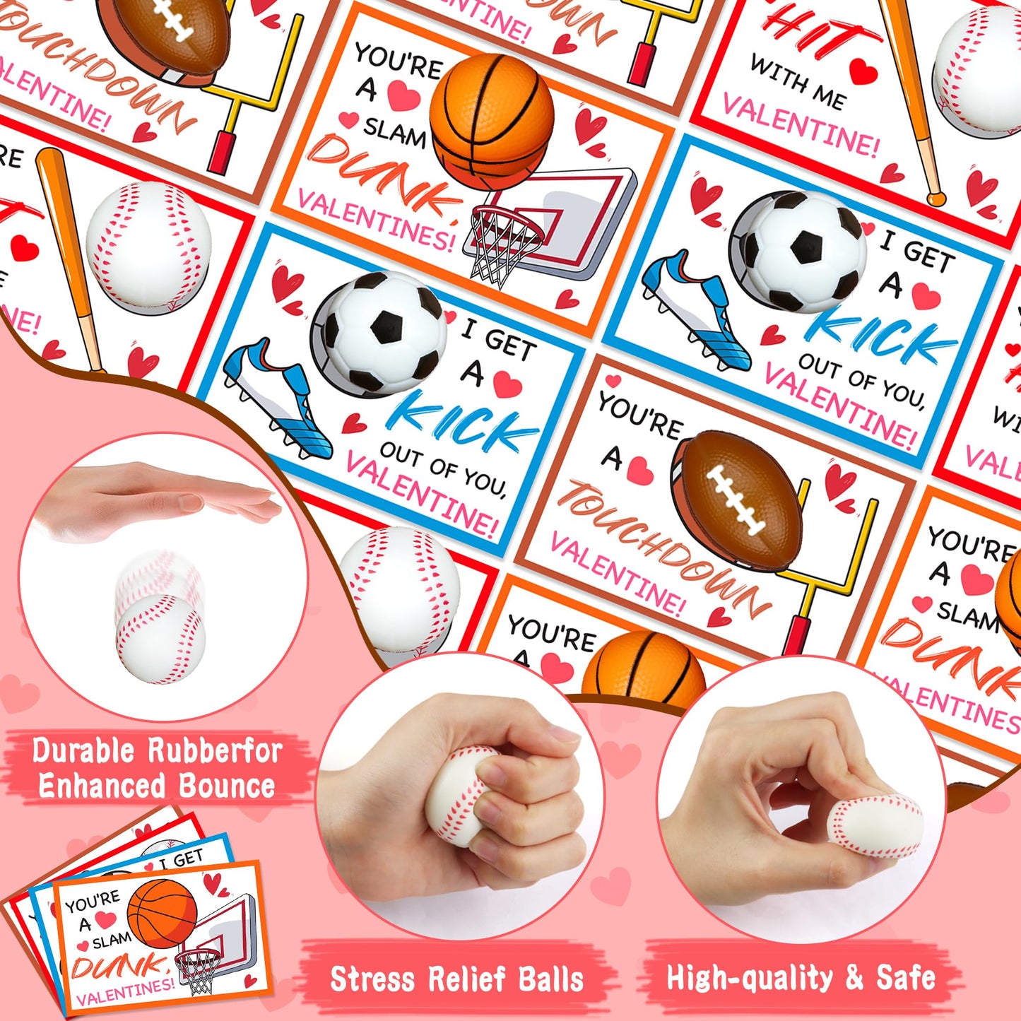 Grastfu 28-Pack Valentines Day Gifts for Kids – Sports Balls & Cards
