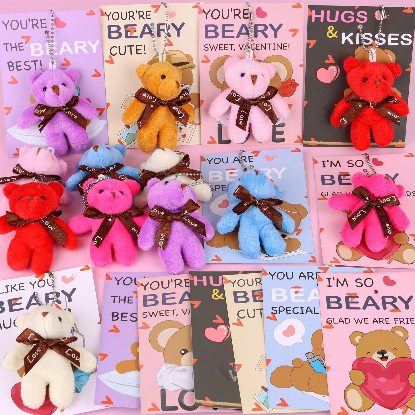 Grastfu 28-Pack Valentines Day Gifts for Kids — Plush Bear Toys & Cards