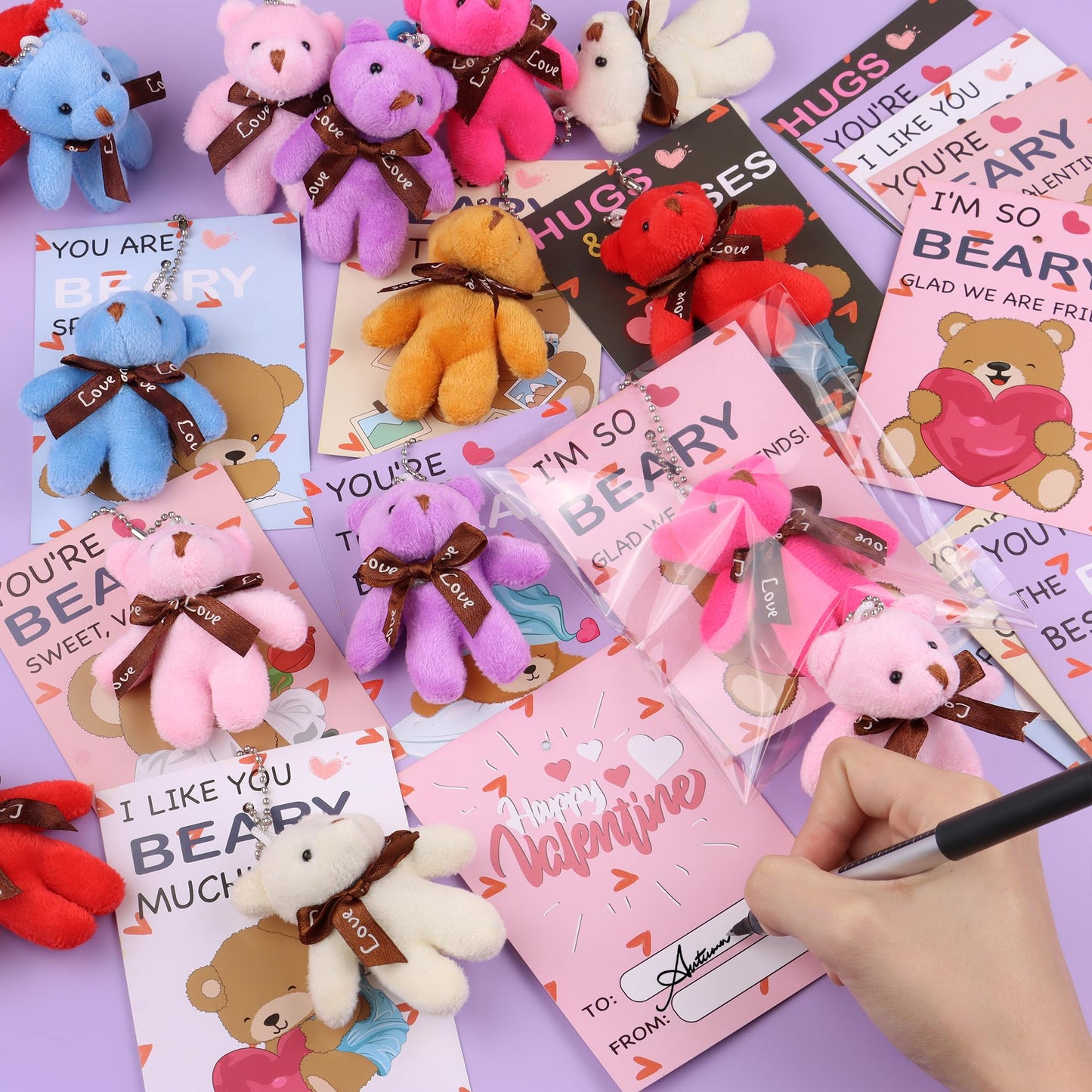 Grastfu 28-Pack Valentines Day Gifts for Kids — Plush Bear Toys & Cards