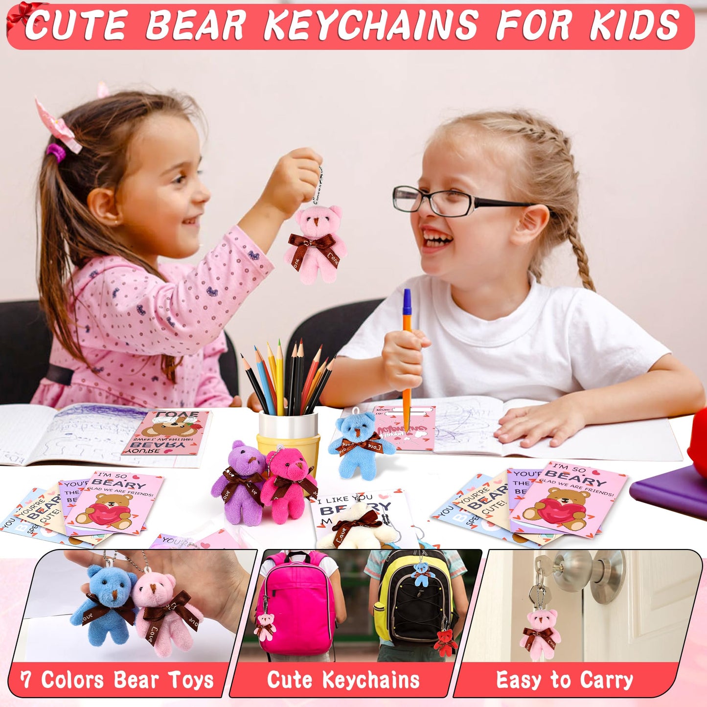 Grastfu 28-Pack Valentines Day Gifts for Kids — Plush Bear Toys & Cards