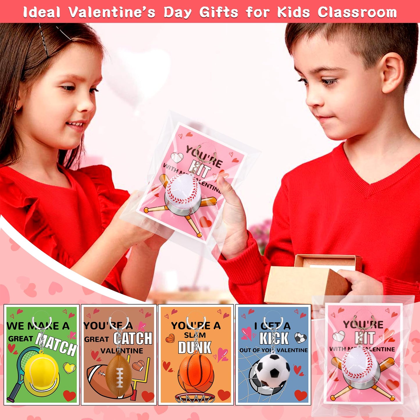 Grastfu 30-Pack Valentines Day Gifts for Kids — Sports Stress Ball Keychains