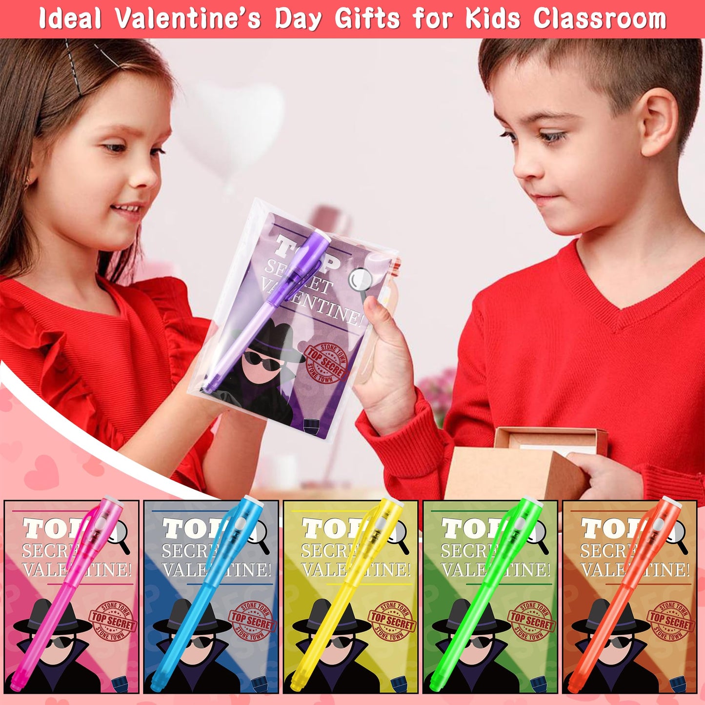 Grastfu 24-Pack Valentines Day Gifts for Kids — Invisible Ink Pens with Cards