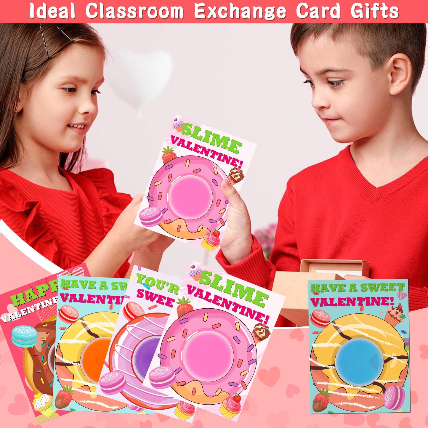 Grastfu 28-Pack Valentine’s Day Butter Slime Kit with Donut Cards for Kids