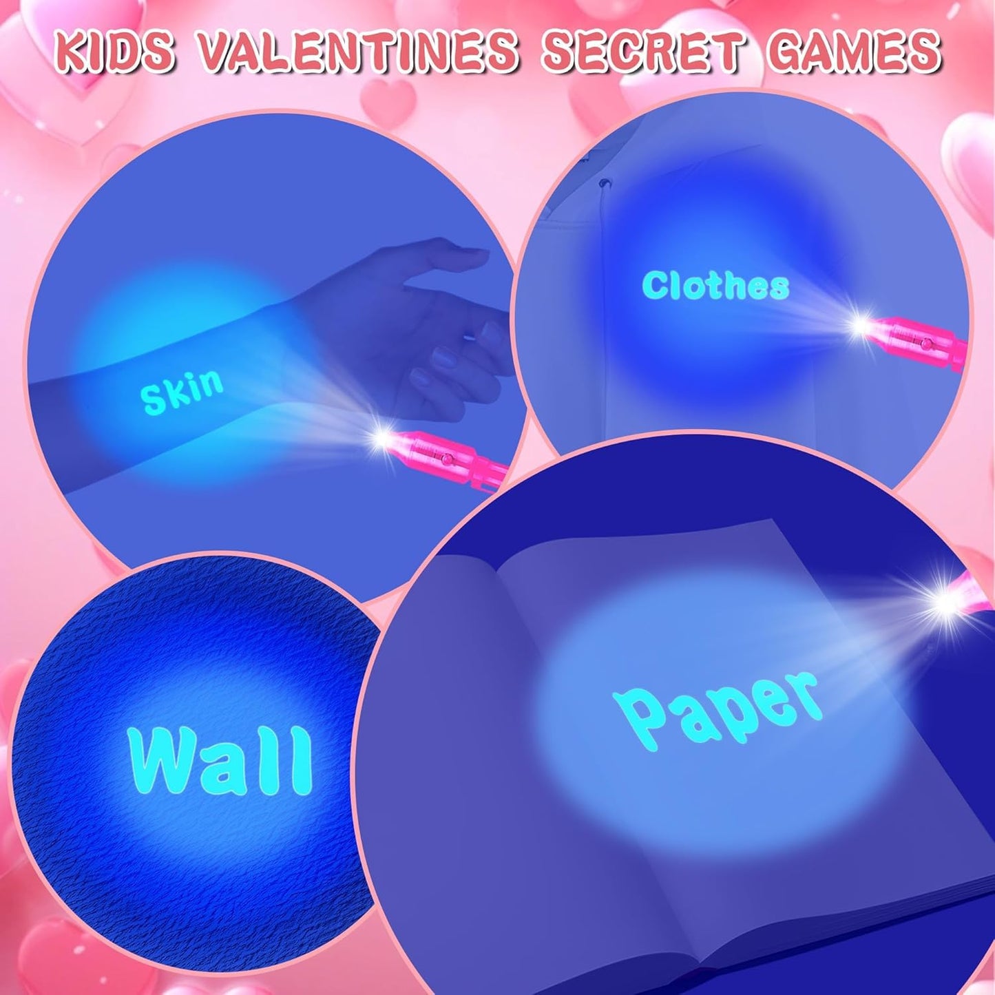 Grastfu 24-Pack Valentines Day Gifts for Kids — Invisible Ink Pens with LED Glow & Space Cards