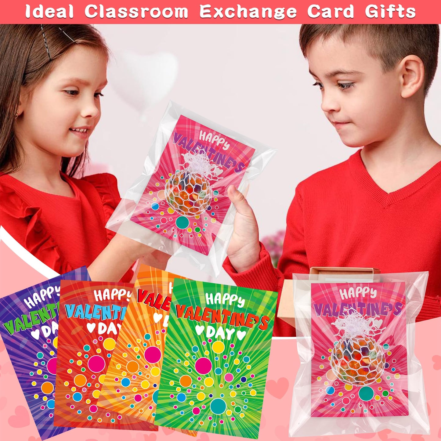 Grastfu 24-Pack Valentines Day Stress Balls with Cards – Classroom Gifts & Party Favors