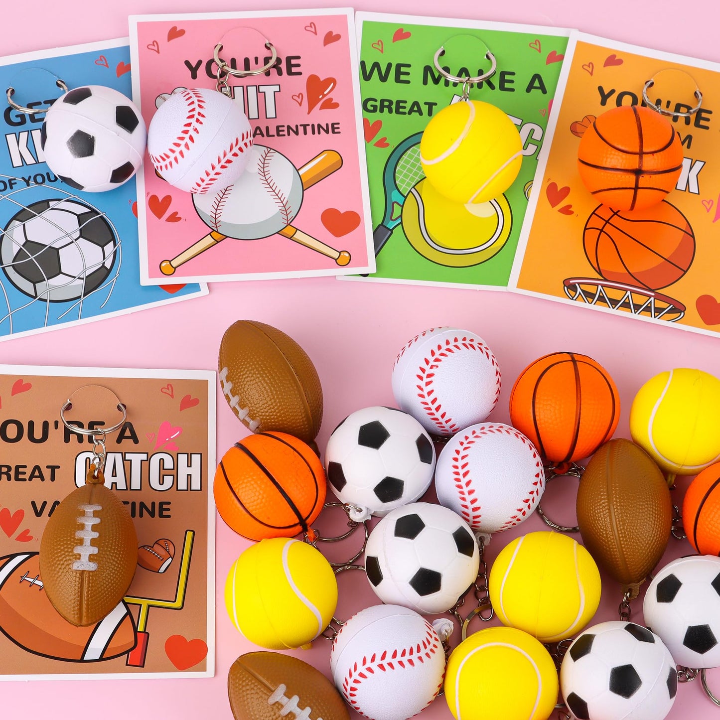 Grastfu 30-Pack Valentines Day Gifts for Kids — Sports Stress Ball Keychains