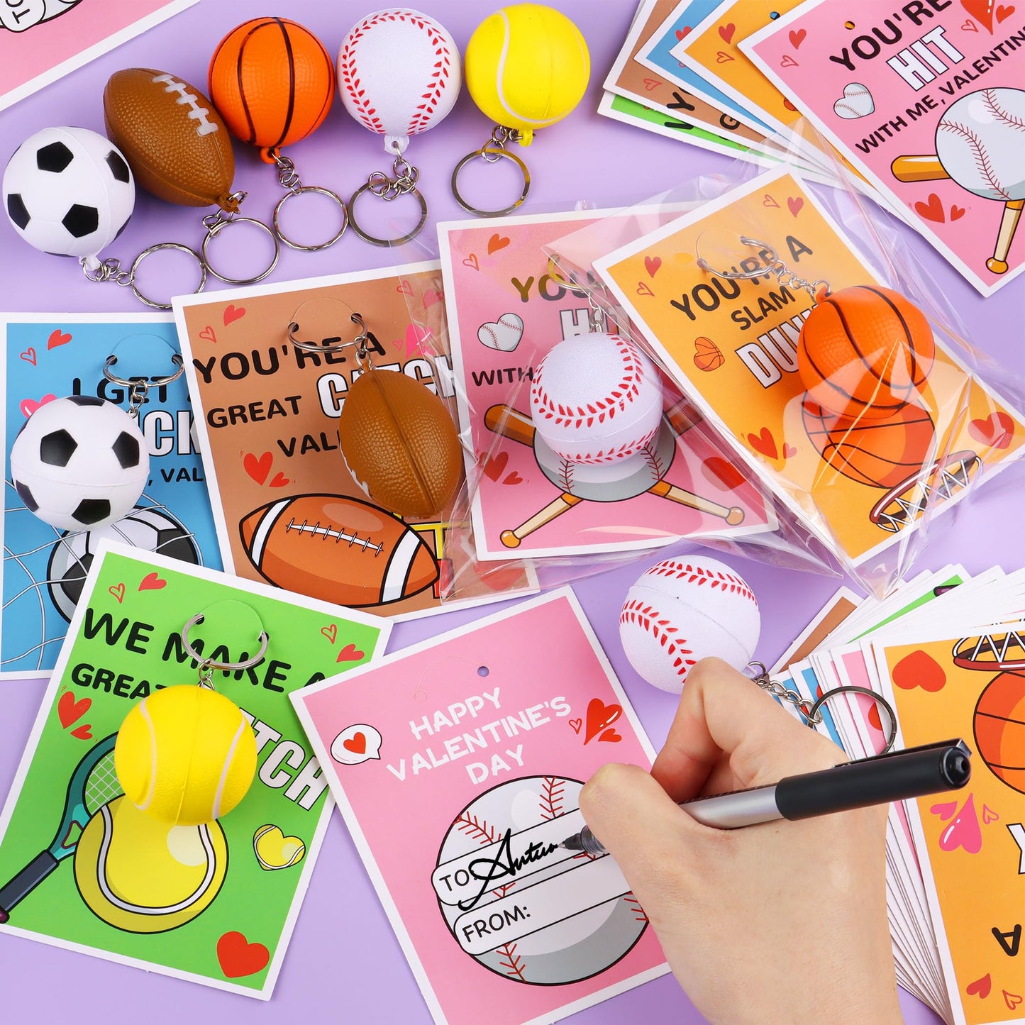 Grastfu 30-Pack Valentines Day Gifts for Kids — Sports Stress Ball Keychains