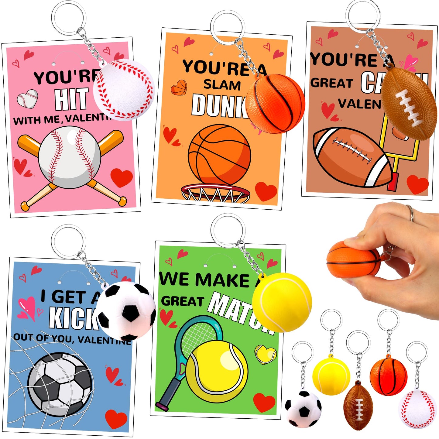 Grastfu 30-Pack Valentines Day Gifts for Kids — Sports Stress Ball Keychains