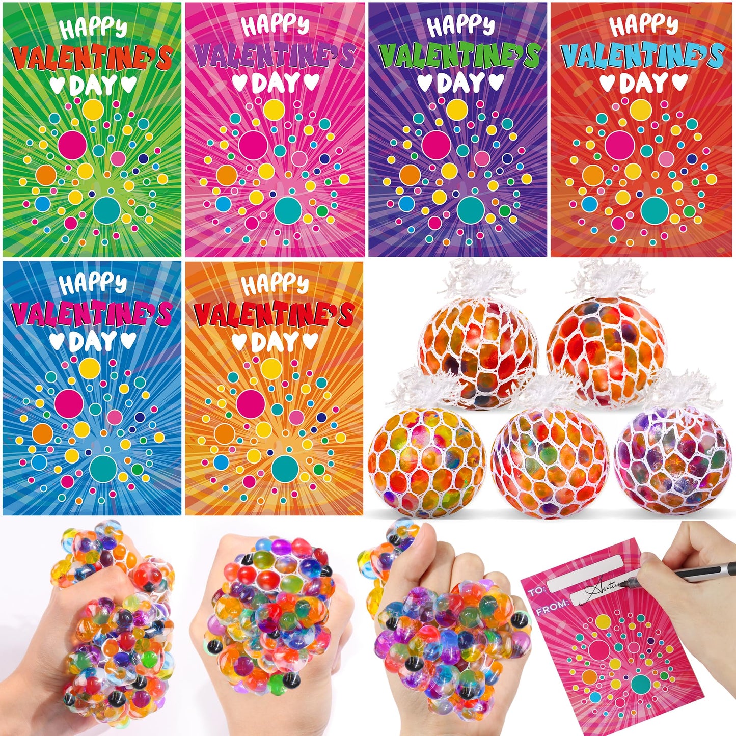 Grastfu 24-Pack Valentines Day Stress Balls with Cards – Classroom Gifts & Party Favors