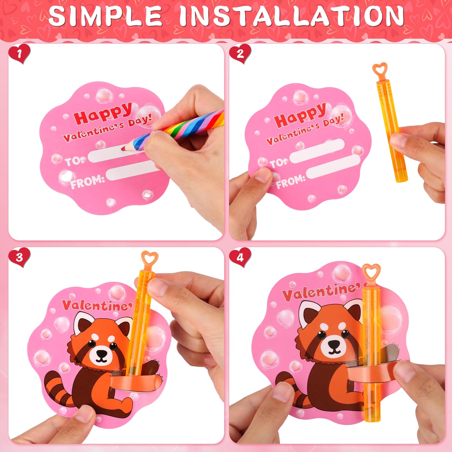Grastfu 32-Pack Valentines Day Mini Bubble Wands with Animal Cards – Classroom Party Favors