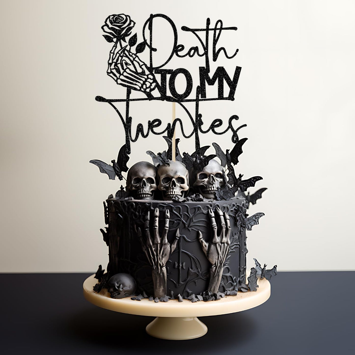 GREABRRY Death to My Twenties Cake Topper – Black Glitter Party Decor