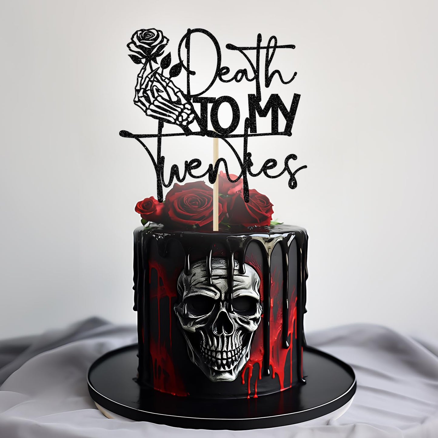 GREABRRY Death to My Twenties Cake Topper – Black Glitter Party Decor