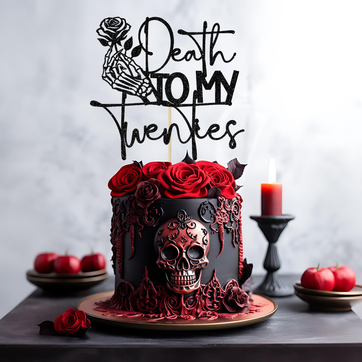 GREABRRY Death to My Twenties Cake Topper – Black Glitter Party Decor