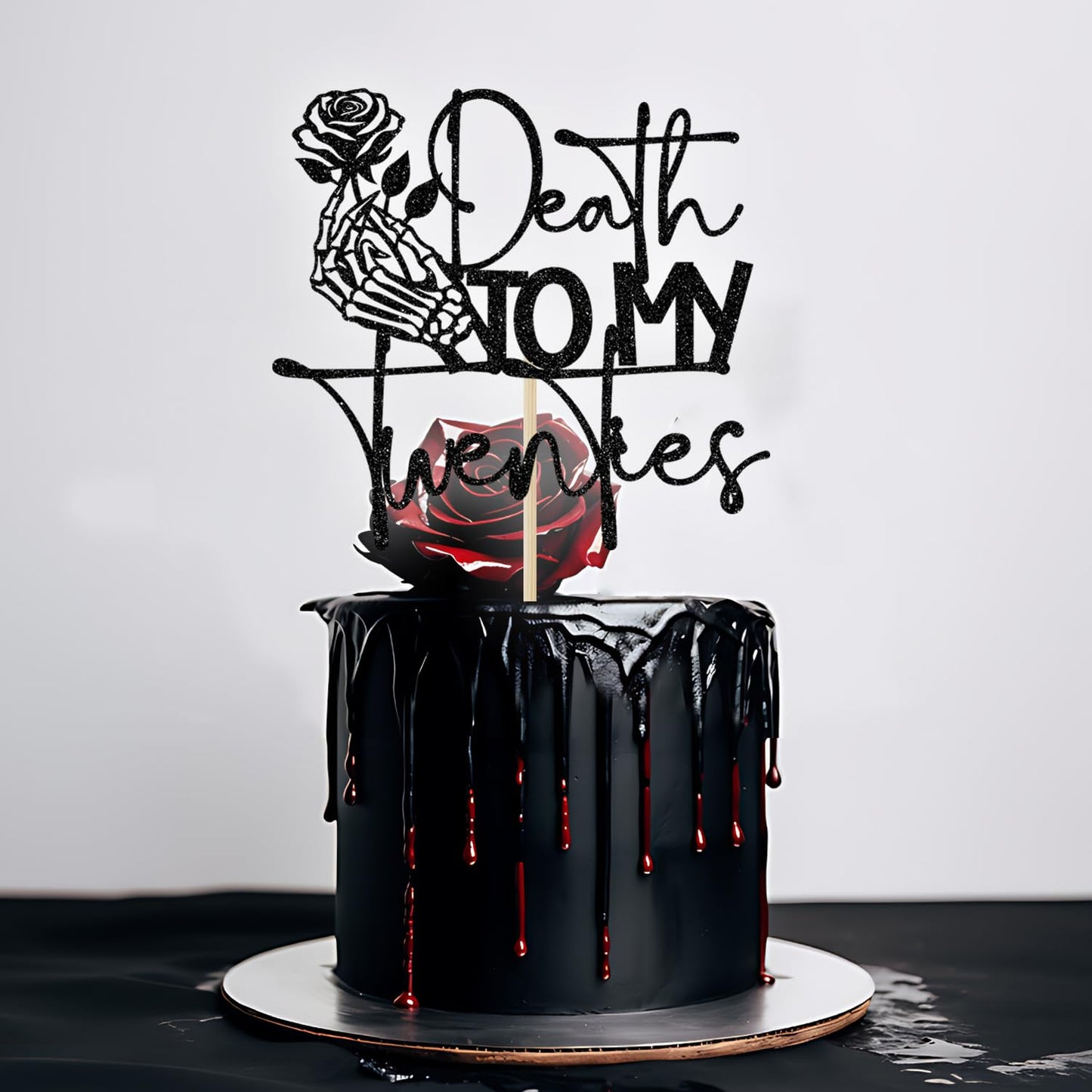 GREABRRY Death to My Twenties Cake Topper – Black Glitter Party Decor