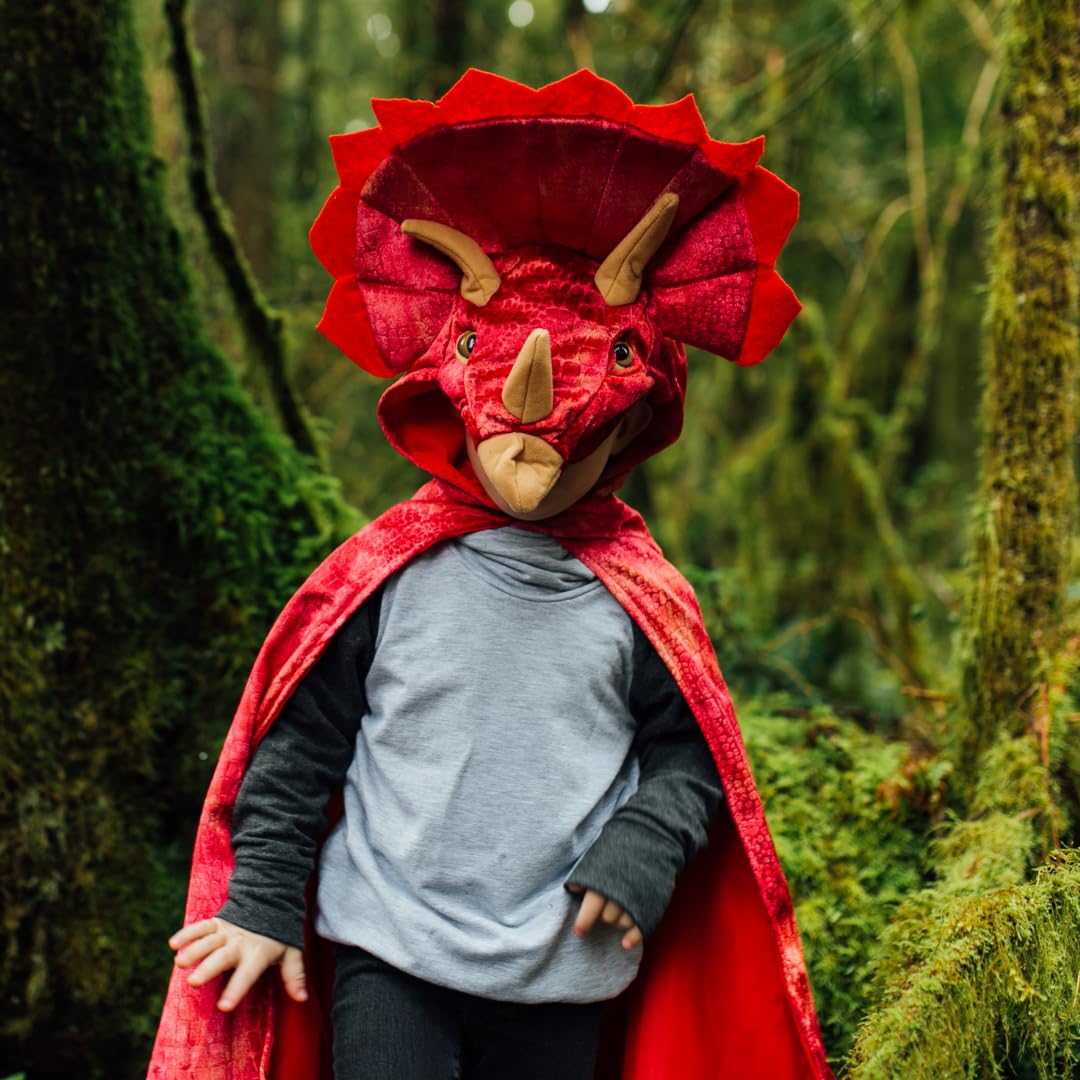 Great Pretenders Triceratops Hooded Cape for Kids, Size 4-5 – Dino Costume for Imaginative Play