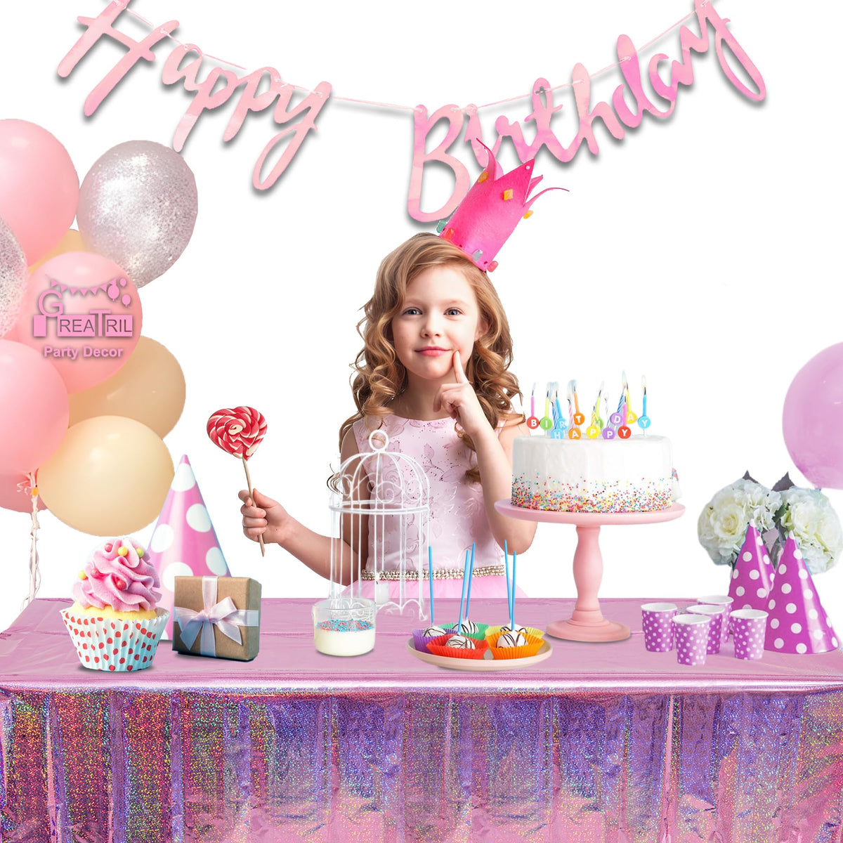 GREATRIL Pink Party Table Cloth – Disposable Rectangle Tablecover 54x108 in – 2 Packs