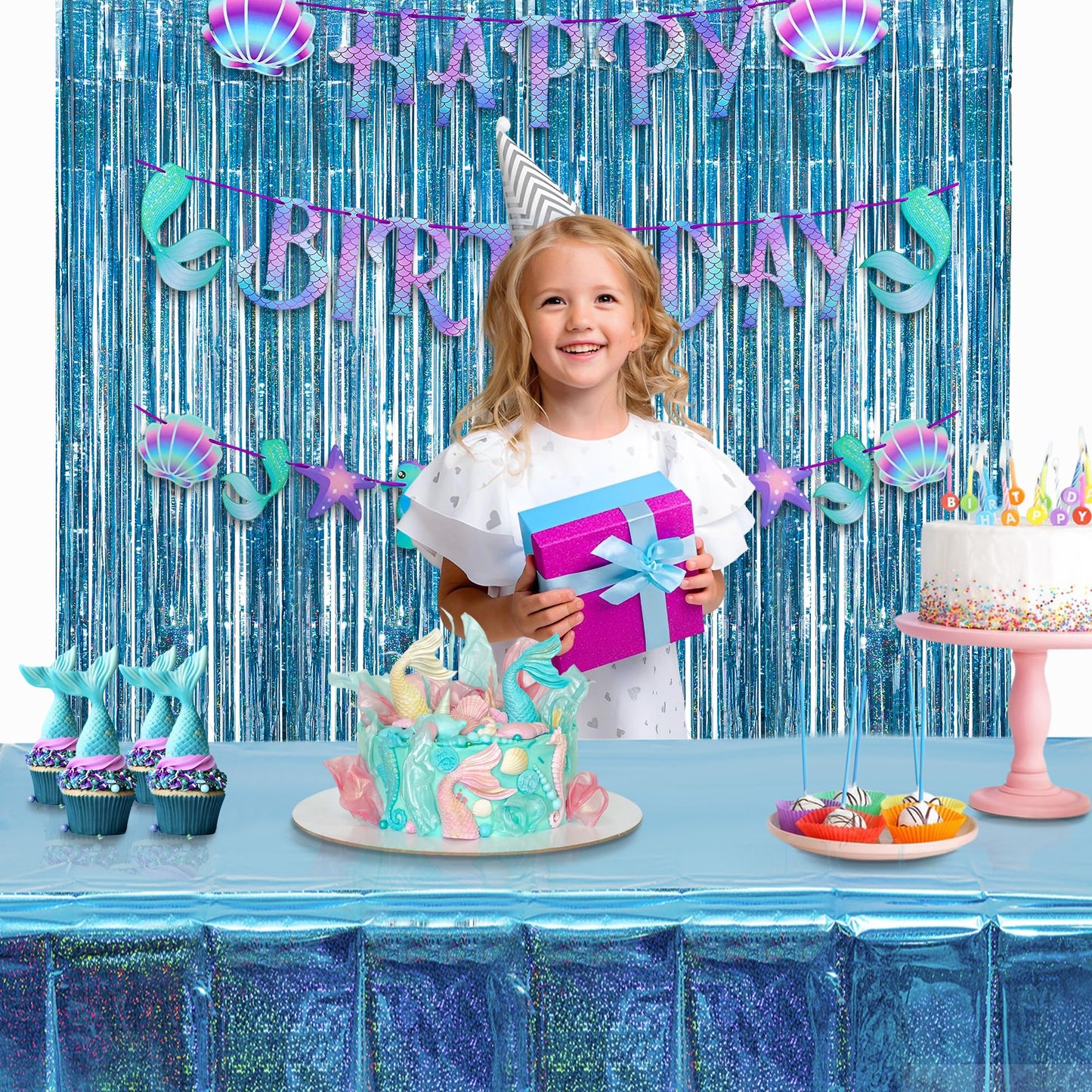 GREATRIL Blue Party Table Cover 54 x 108 in | 2 Pack for Frozen, Winter, Ocean Themes