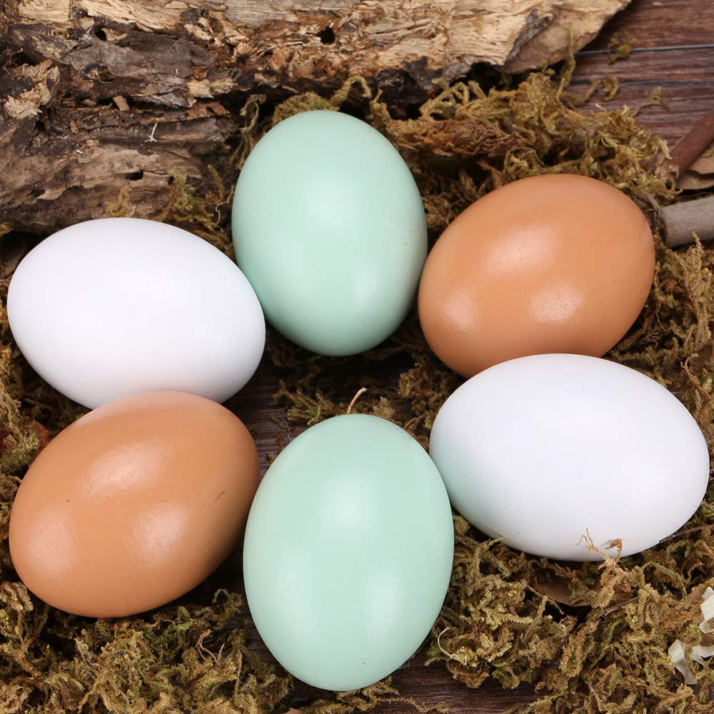 Green FABWOOD Wooden Fake Eggs – 6-Piece Decorative Set