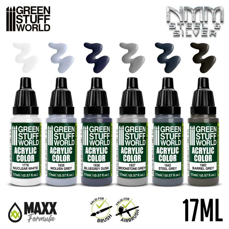 Green Stuff World Paint Set - NMM Steel and Silver