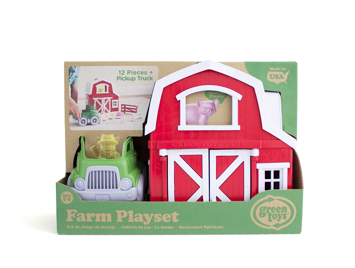 Green Toys Farm Playset - 13-Piece Pretend Play Set | Made in USA, Recycled Plastic