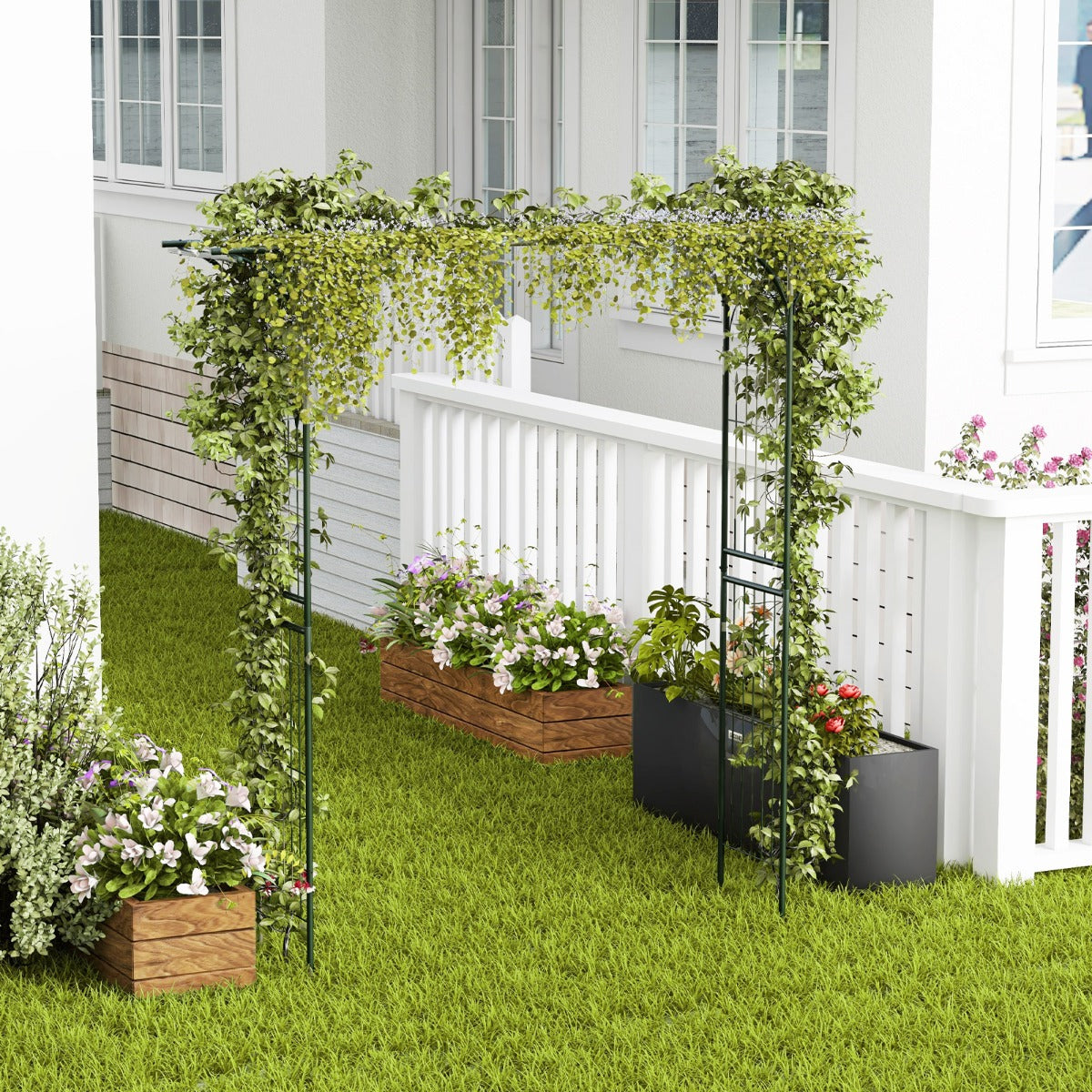 Metal Archway for Climbing Plants for Wedding Ceramony Party Backyard-Black