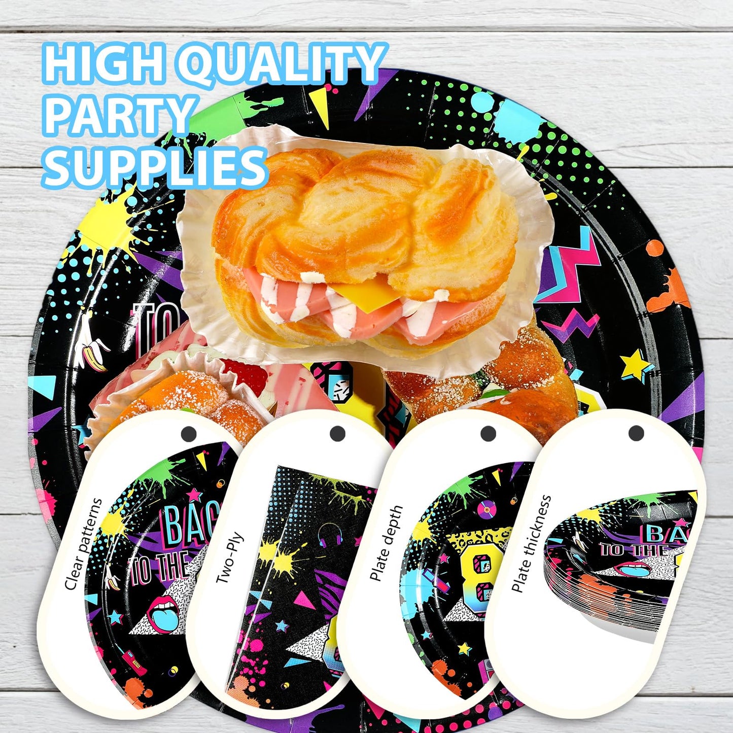 Greencian 168 Pcs 80s Party Dinnerware Set – Back to The 80s Plates, Napkins, Cups & Cutlery for 24
