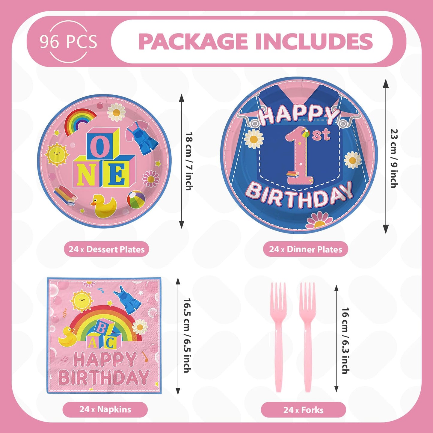 Greencian 96Pcs Pink Cowboy Party Tableware Set for Girls — Plates, Napkins & Forks (Serves 24)