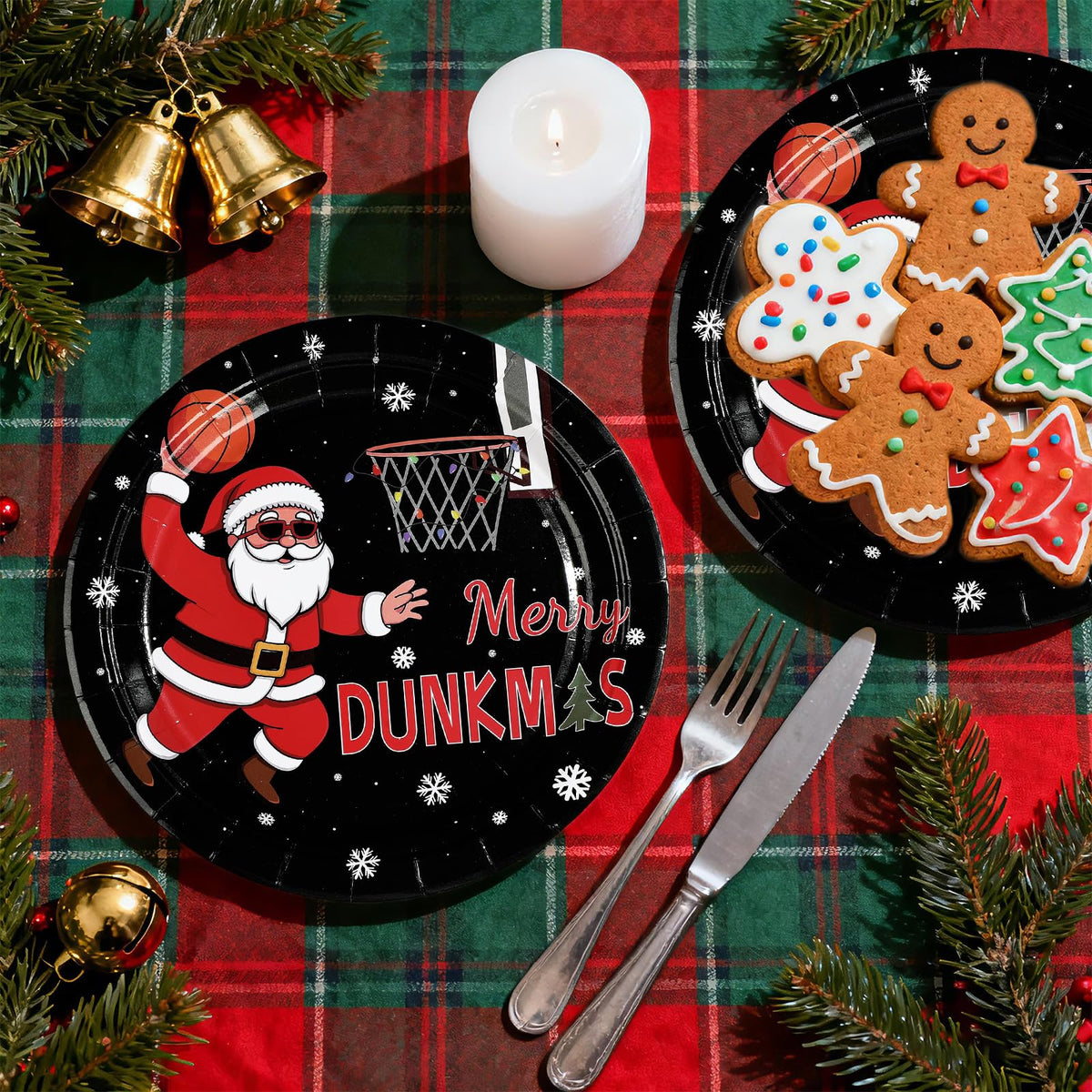 Greencian 50 Pcs Christmas Basketball Plates 9'' – Heavy Duty Santa Xmas Party Dinnerware