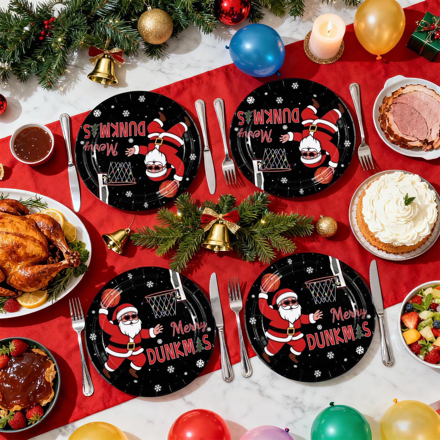 Greencian 50 Pcs Christmas Basketball Plates 9'' – Heavy Duty Santa Xmas Party Dinnerware