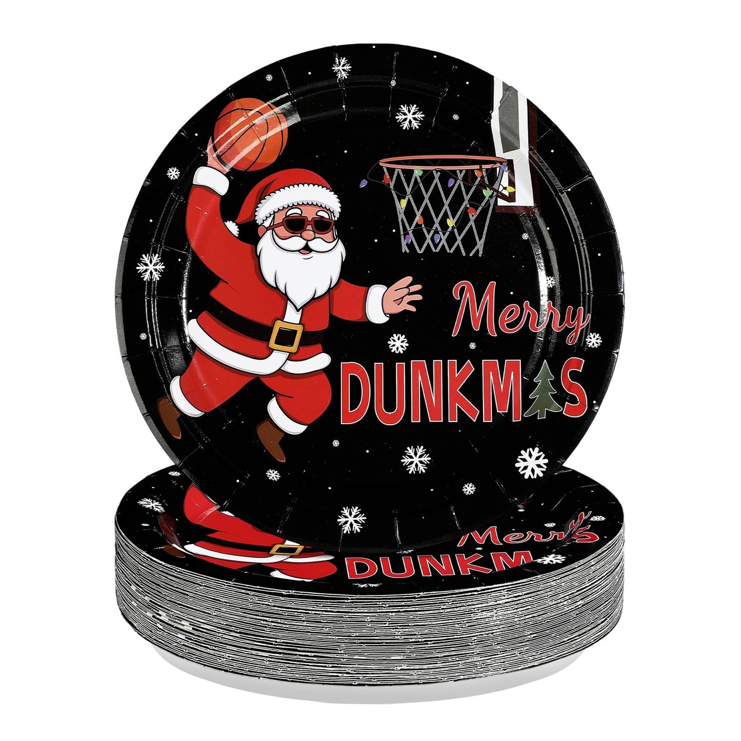 Greencian 50 Pcs Christmas Basketball Plates 9'' – Heavy Duty Santa Xmas Party Dinnerware