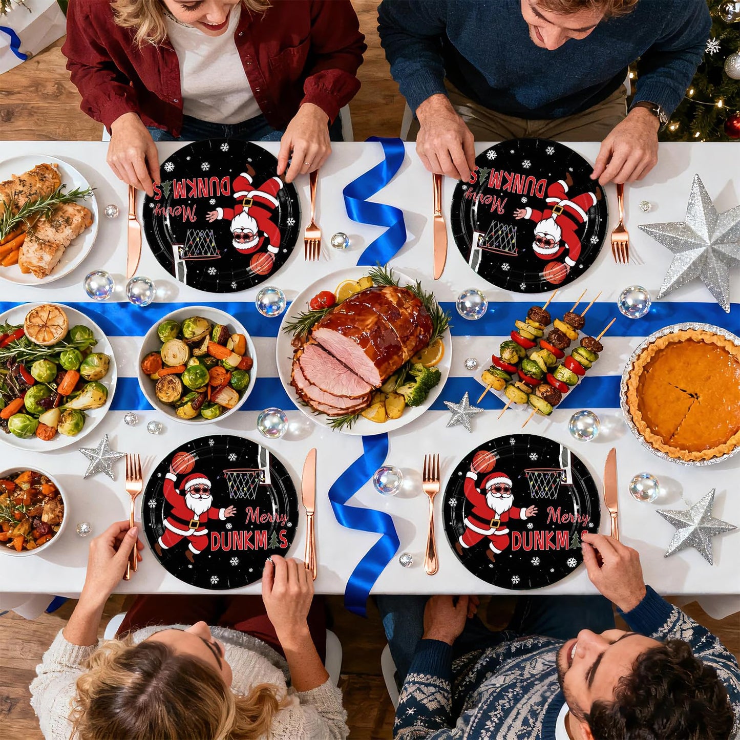 Greencian 50 Pcs Christmas Basketball Plates 9'' – Heavy Duty Santa Xmas Party Dinnerware