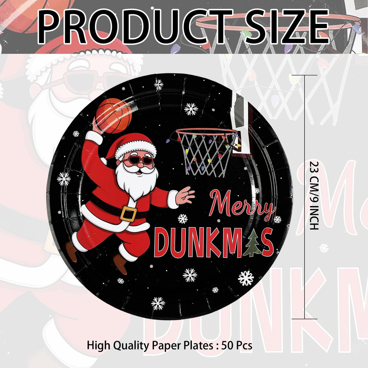 Greencian 50 Pcs Christmas Basketball Plates 9'' – Heavy Duty Santa Xmas Party Dinnerware