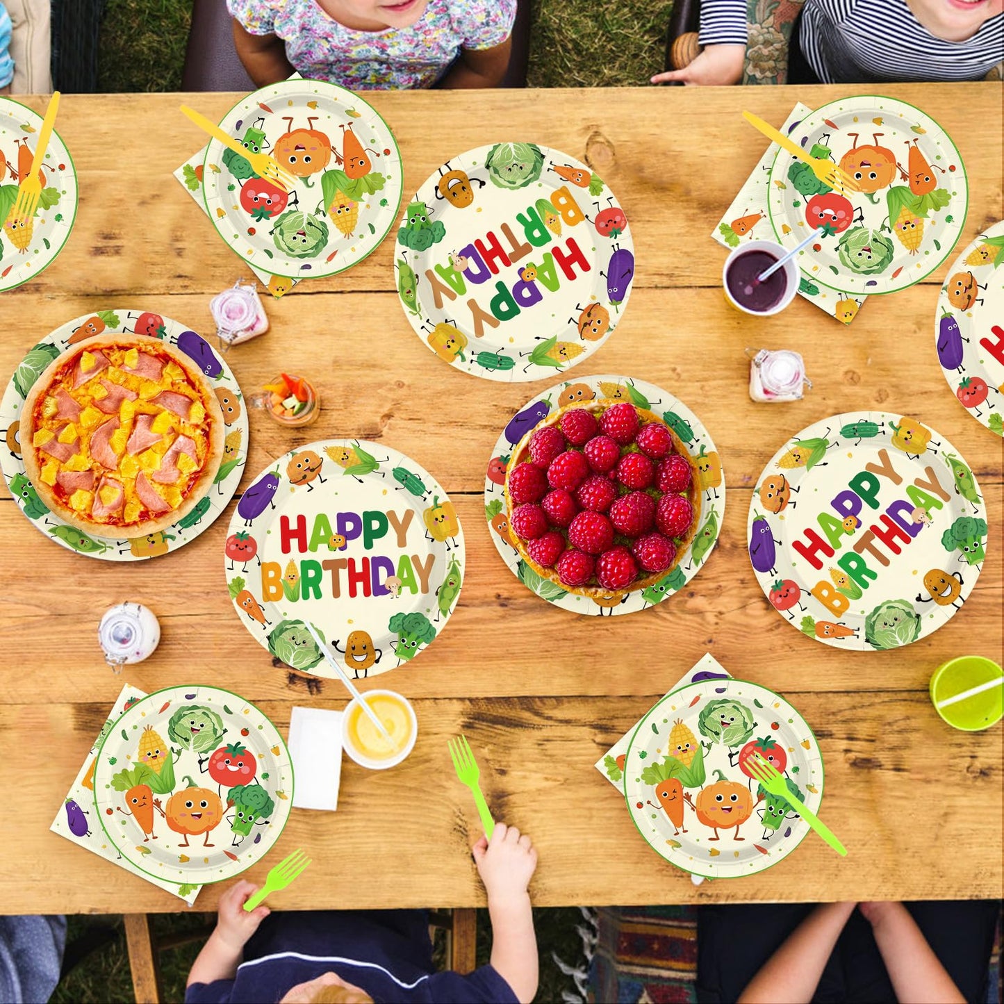 Greencian 96Pcs Vegetable Birthday Party Supplies – Serves 24, Garden Theme Tableware