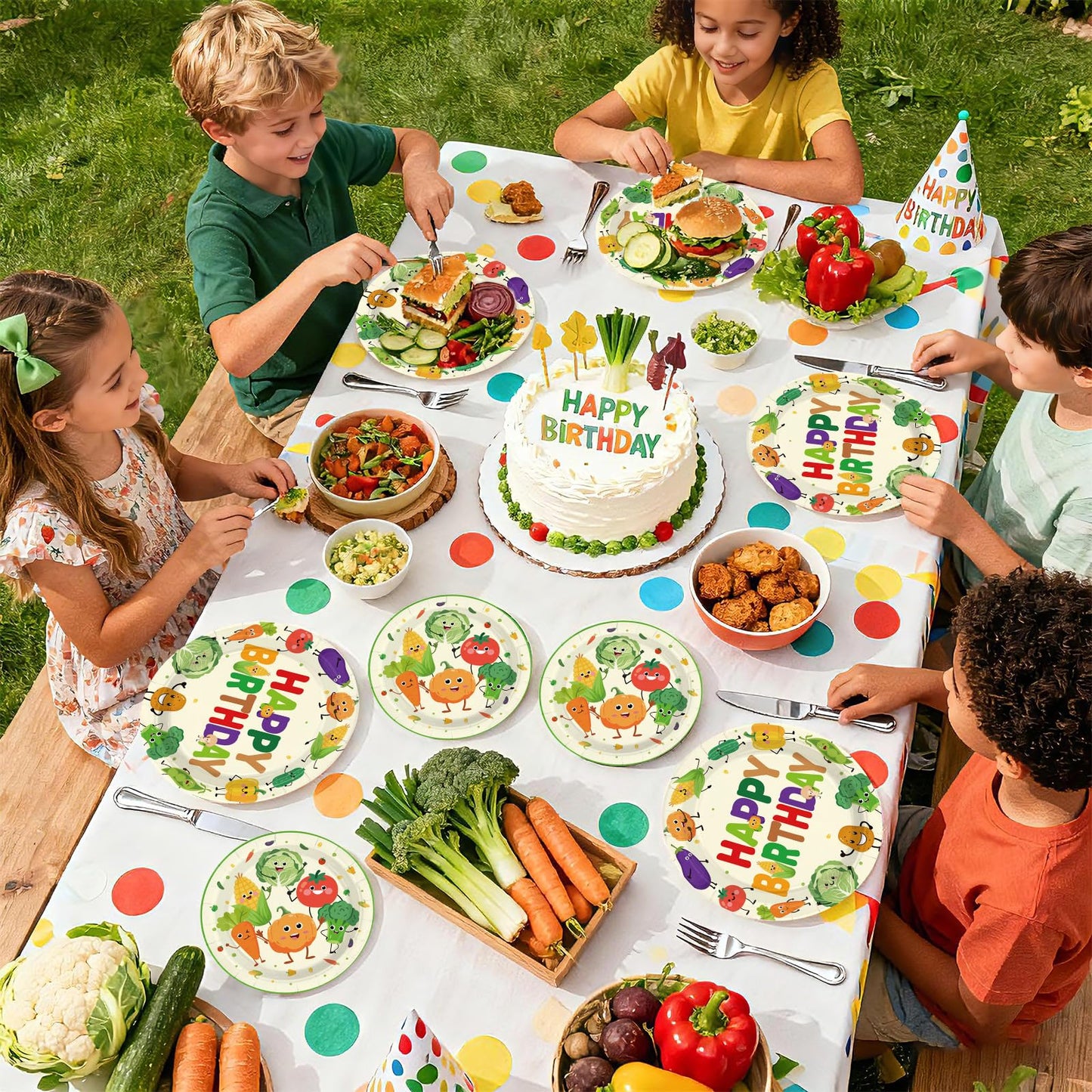 Greencian 96Pcs Vegetable Birthday Party Supplies – Serves 24, Garden Theme Tableware