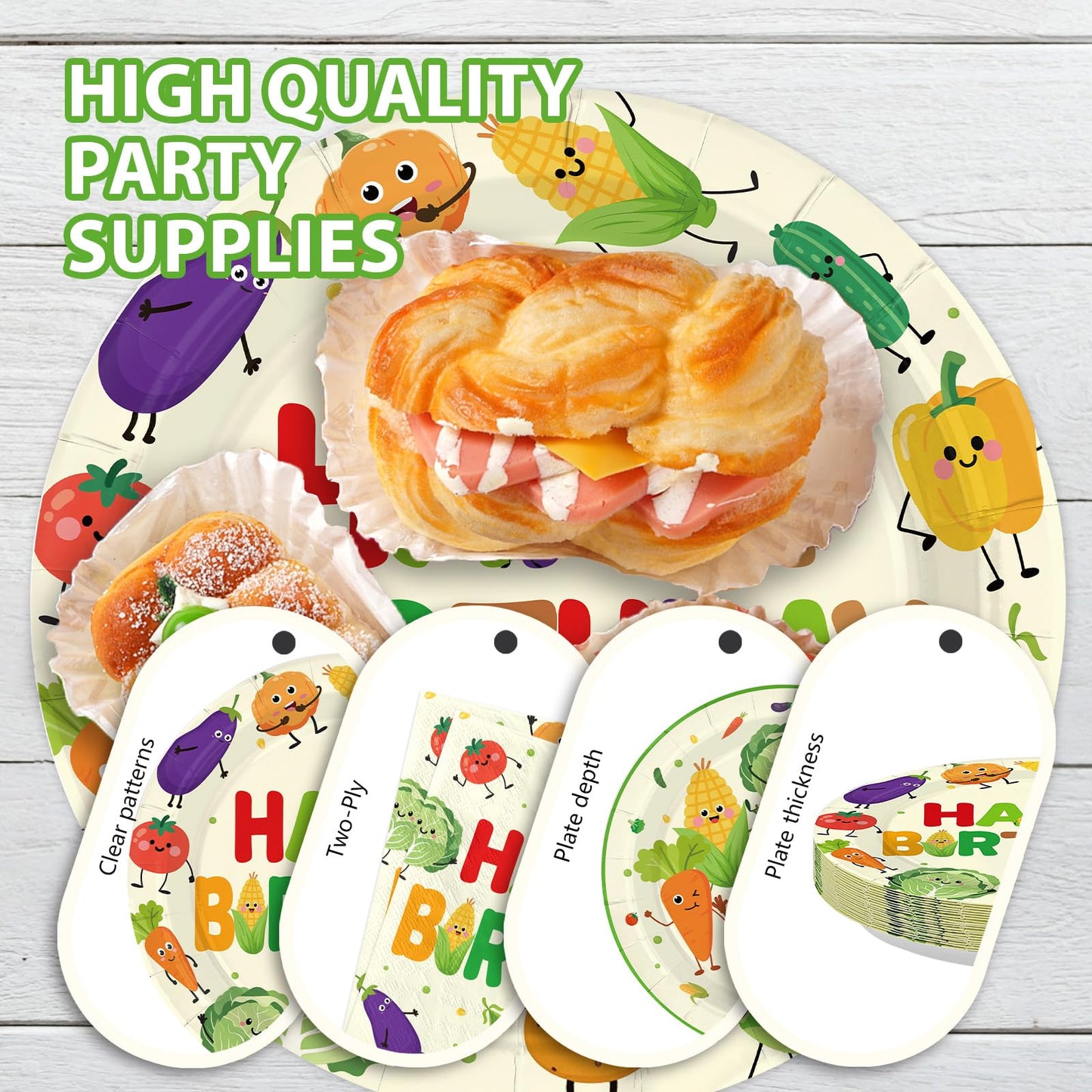 Greencian 96Pcs Vegetable Birthday Party Supplies – Serves 24, Garden Theme Tableware