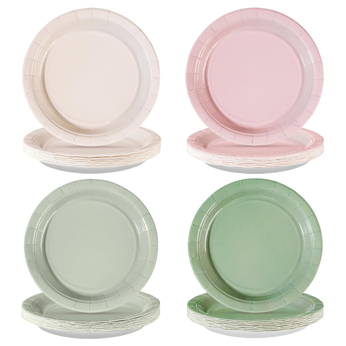 Greencian 60-Pack Pink & Sage Green 7-Inch Disposable Plates – Boho Bridal Shower & Baby Shower