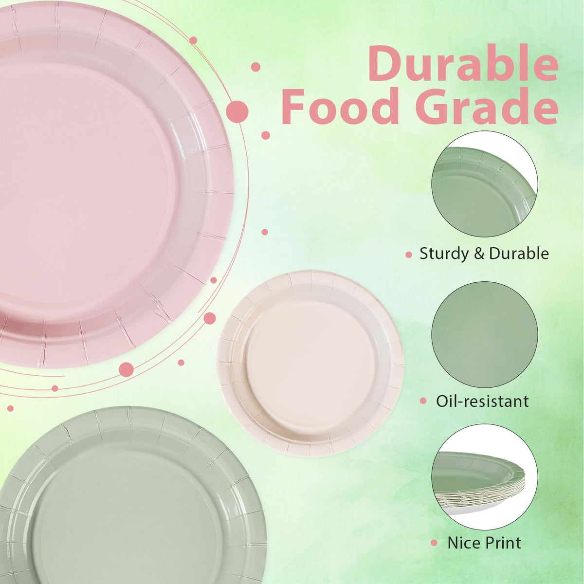 Greencian 60-Pack Pink & Sage Green 7-Inch Disposable Plates – Boho Bridal Shower & Baby Shower