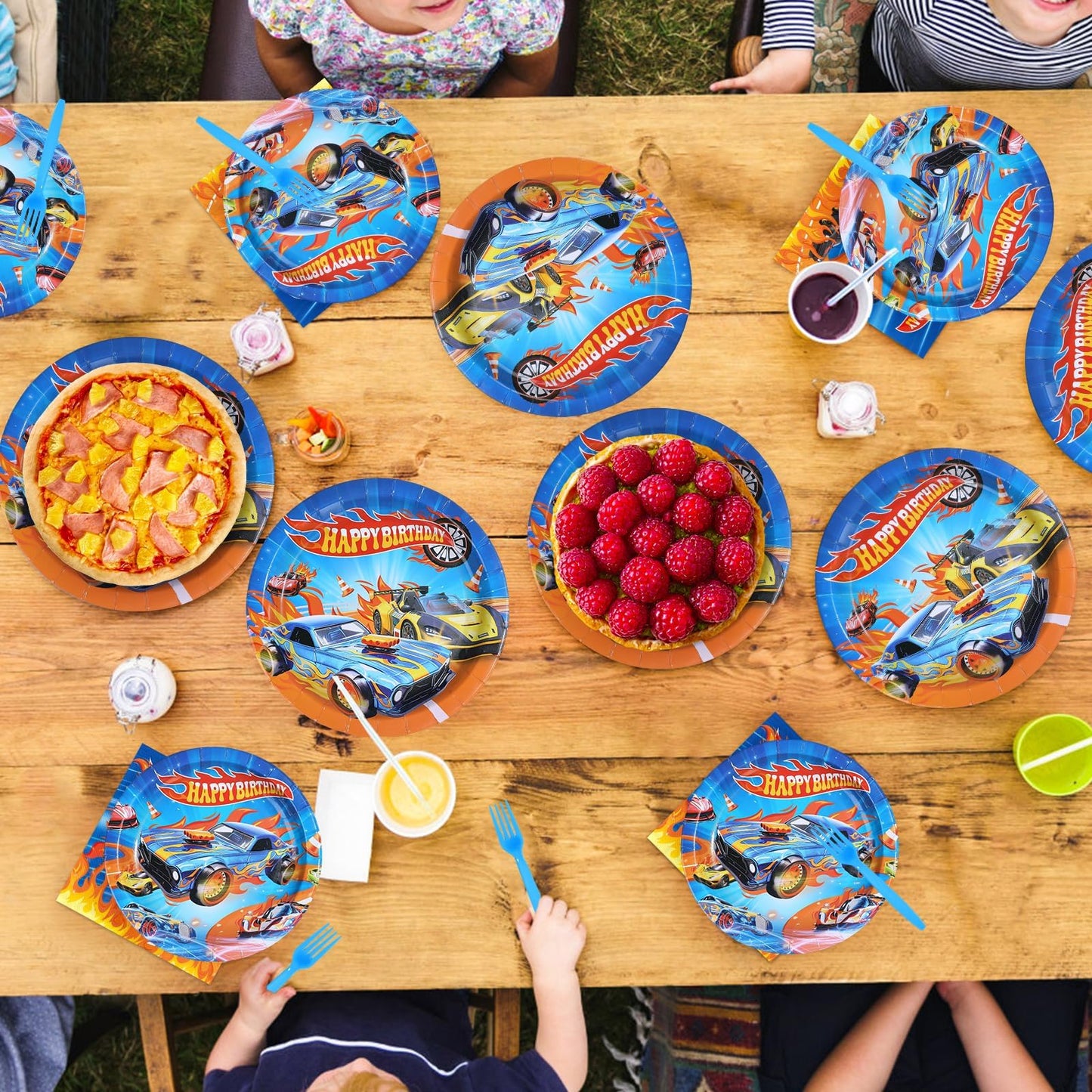Greencian 200pc Racing Car Party Set – Plates, Napkins & Forks for 50 Guests