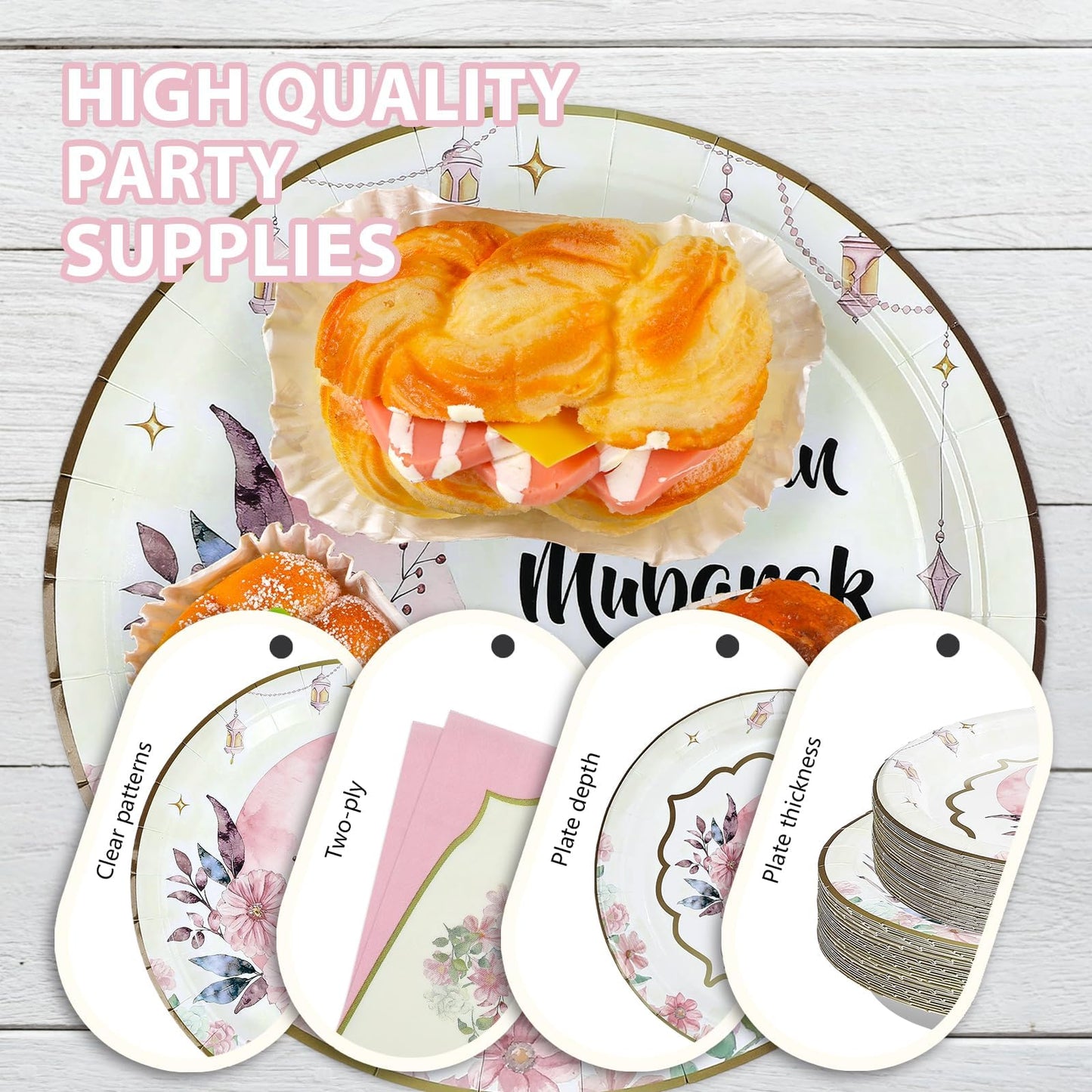 Greencian 168Pcs Ramadan Pink Watercolor Tableware Set — Serves 24