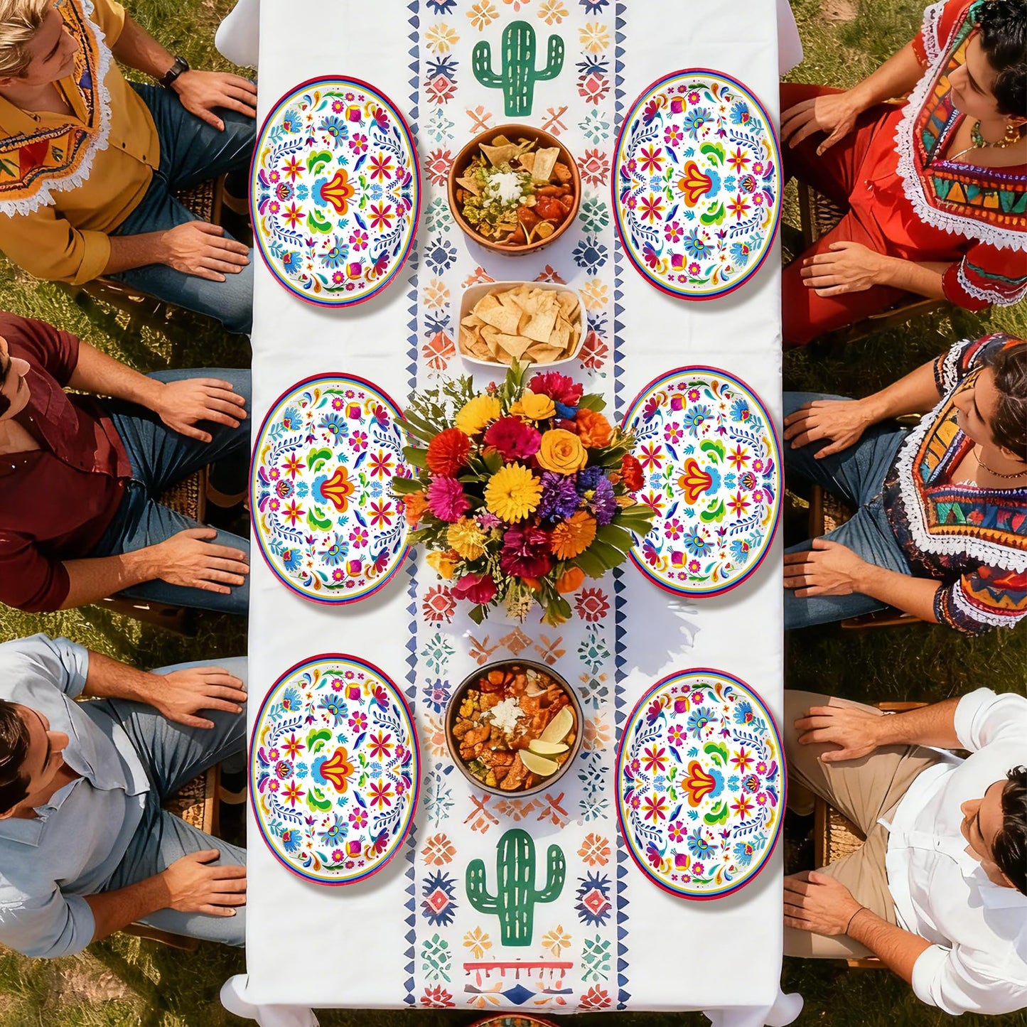 Greencian 50Pcs Mexican Fiesta Oval Plates – 10x12 Heavy-Duty Disposable Dinnerware with Mandala Floral Design