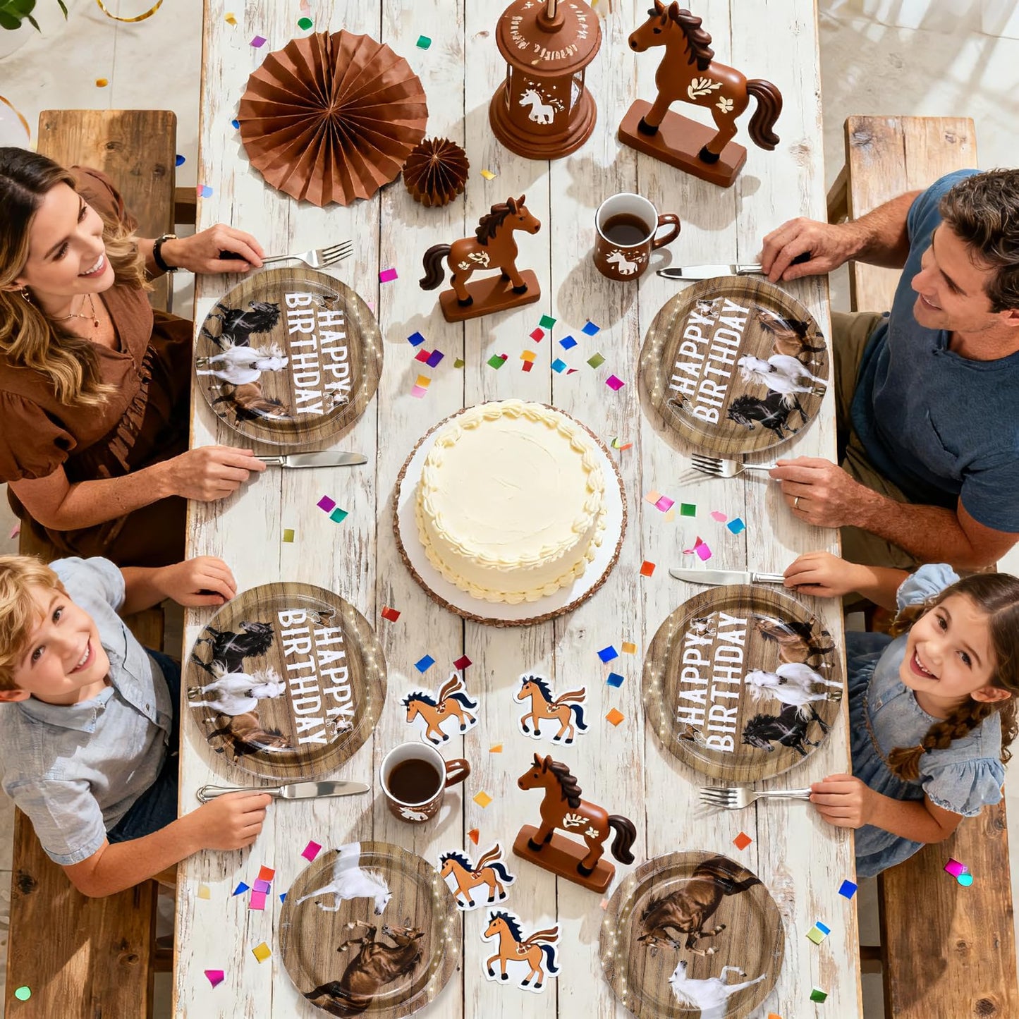 Greencian 96Pcs Horse Birthday Party Supplies – Western Plates, Napkins & Forks (Serves 24)