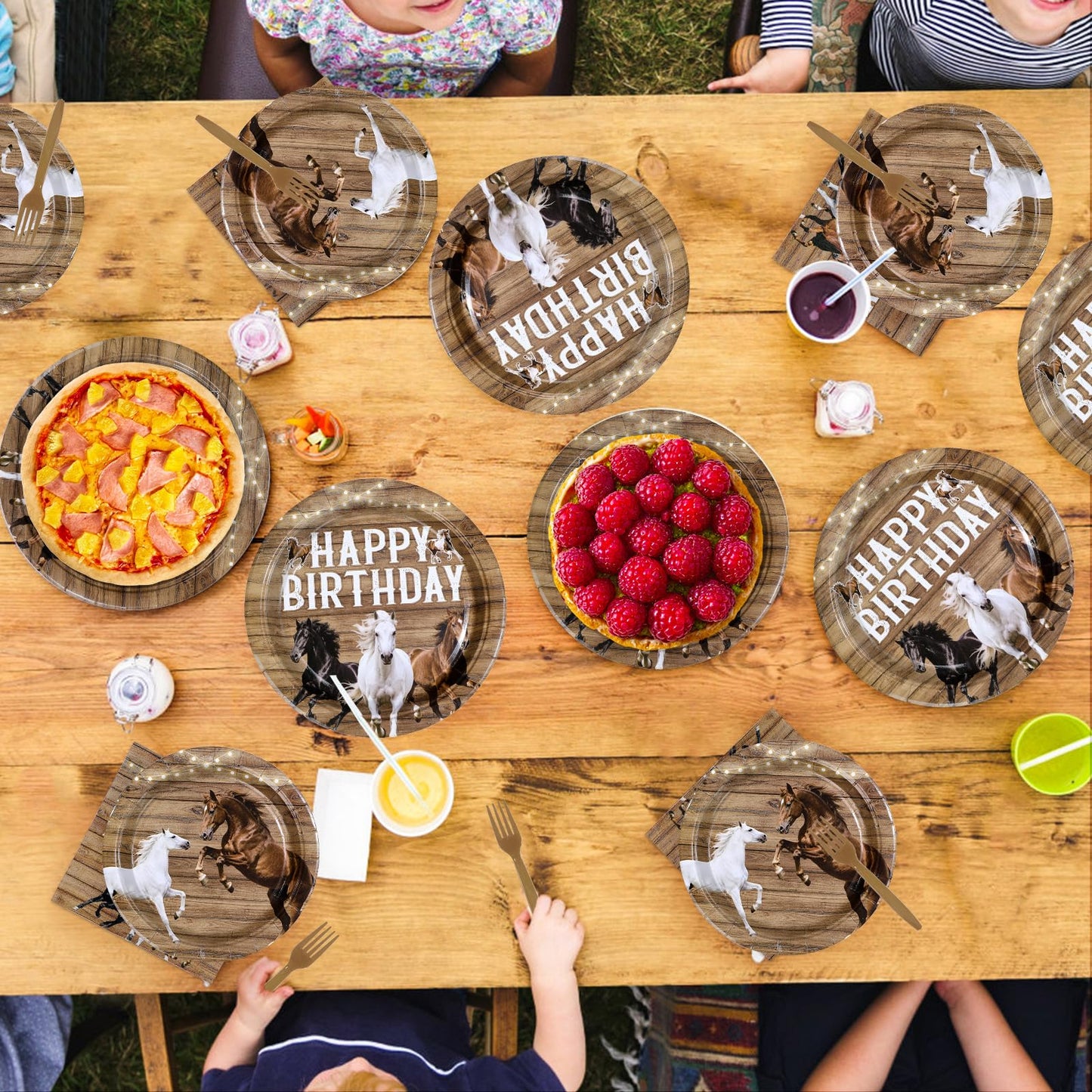 Greencian 96Pcs Horse Birthday Party Supplies – Western Plates, Napkins & Forks (Serves 24)