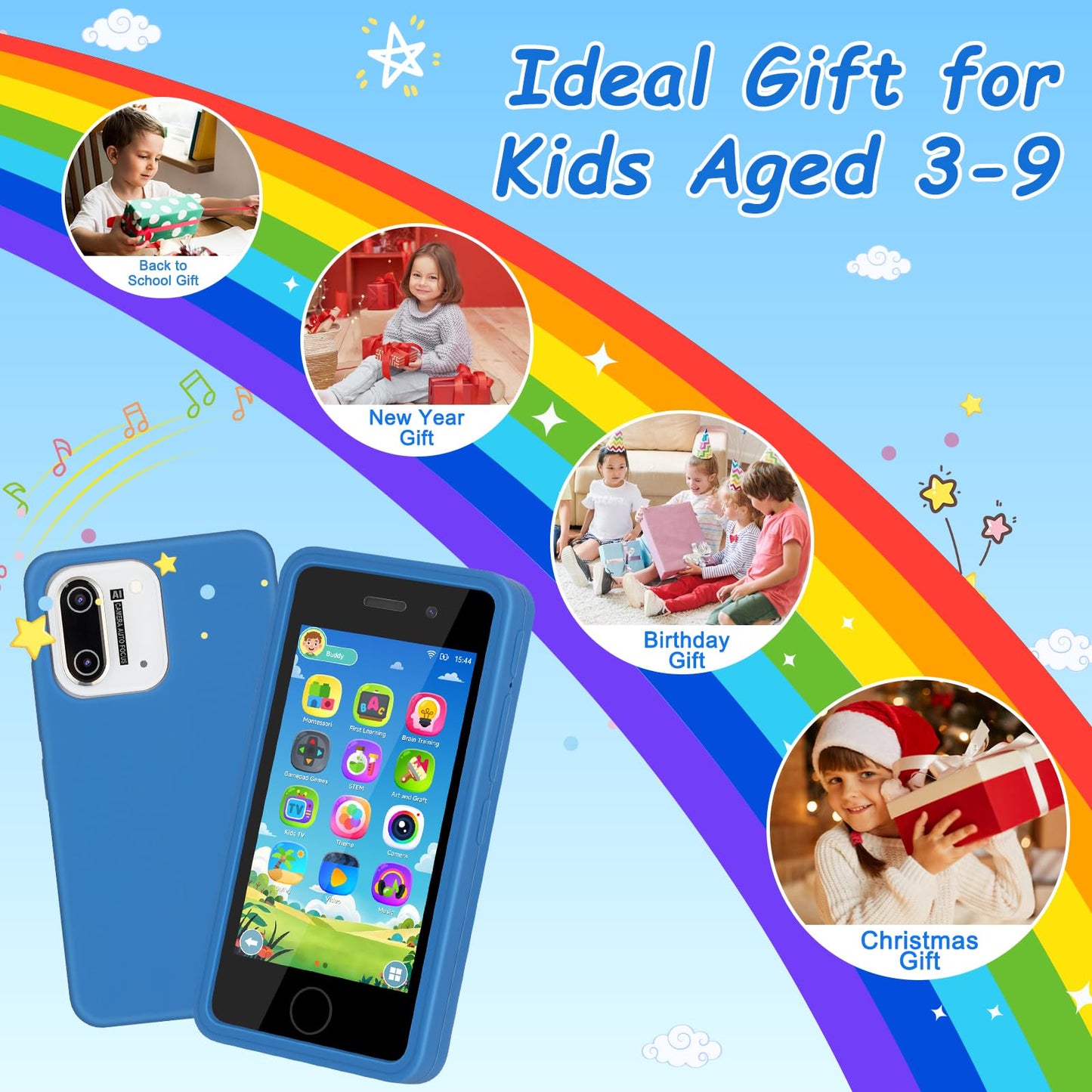 GREENCREEK 3.97-inch Touchscreen Kids Phone – 200+ Games, Dual Camera, Parental Controls