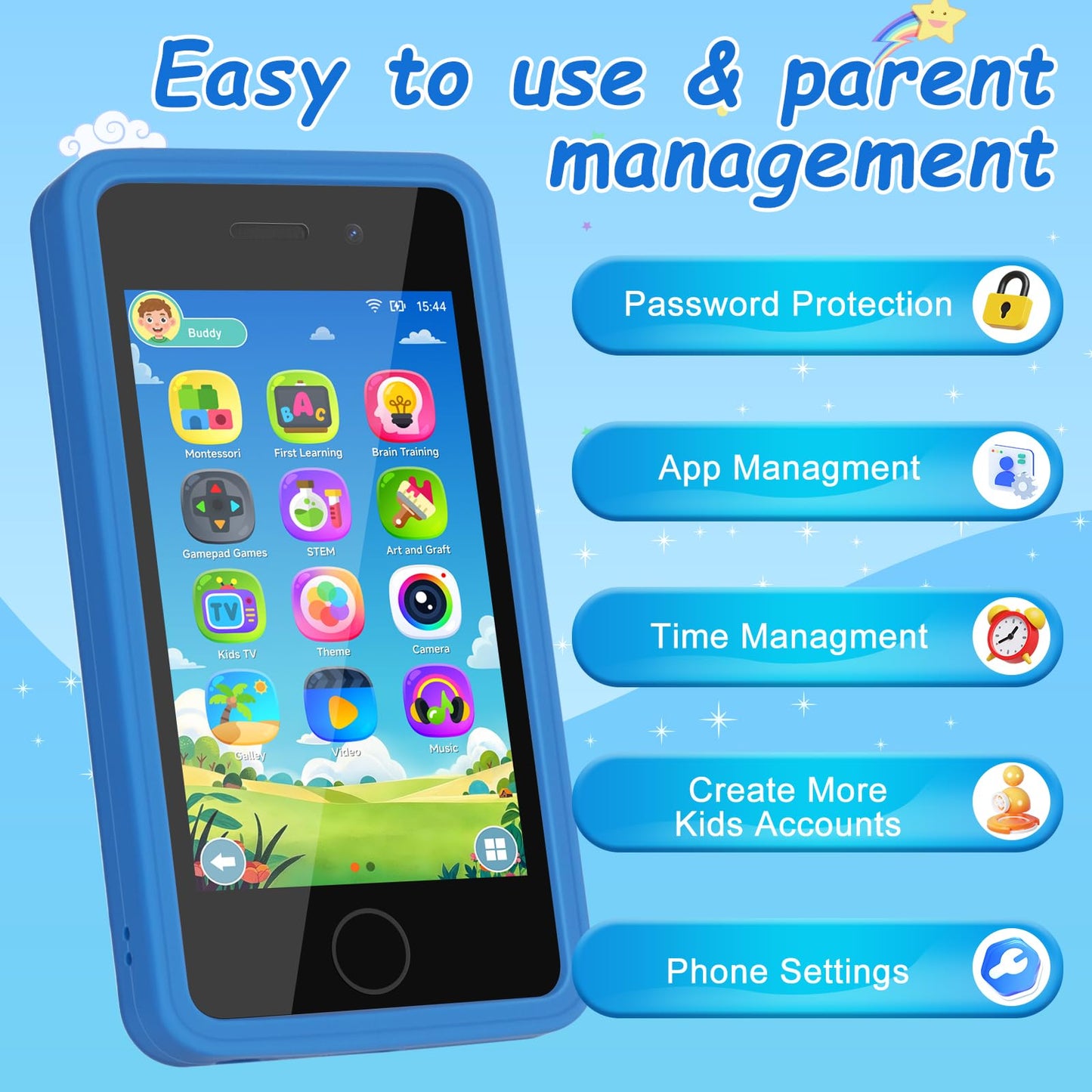 GREENCREEK 3.97-inch Touchscreen Kids Phone – 200+ Games, Dual Camera, Parental Controls