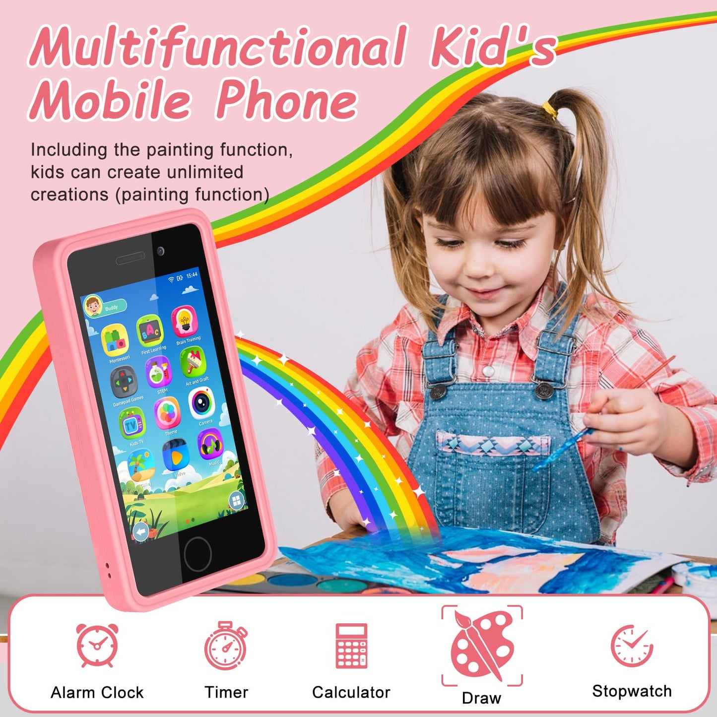 GREENCREEK 3.97-inch Touchscreen Kids Phone with 200+ Games & Dual Camera (Pink)