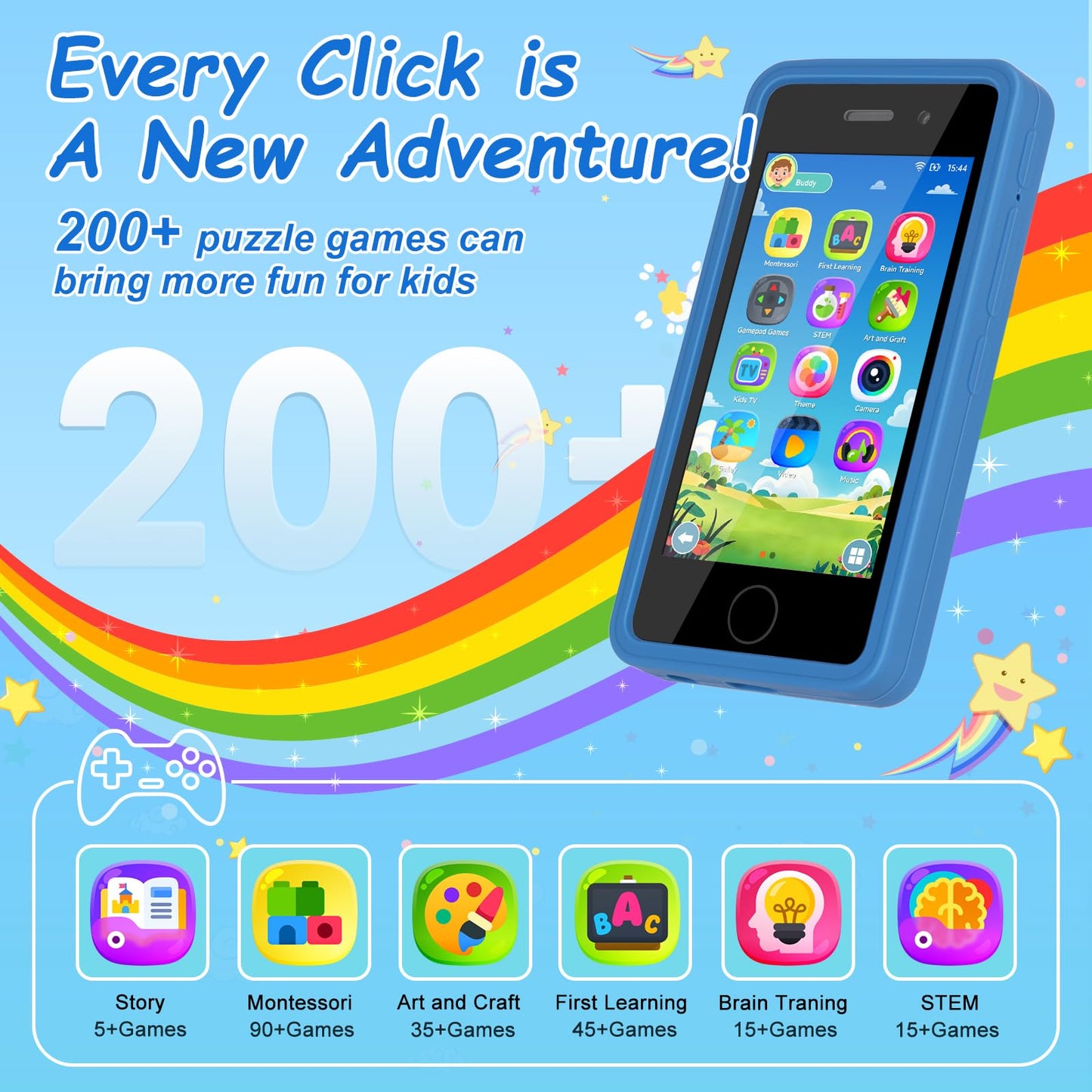 GREENCREEK 3.97-inch Touchscreen Kids Phone – 200+ Games, Dual Camera, Parental Controls