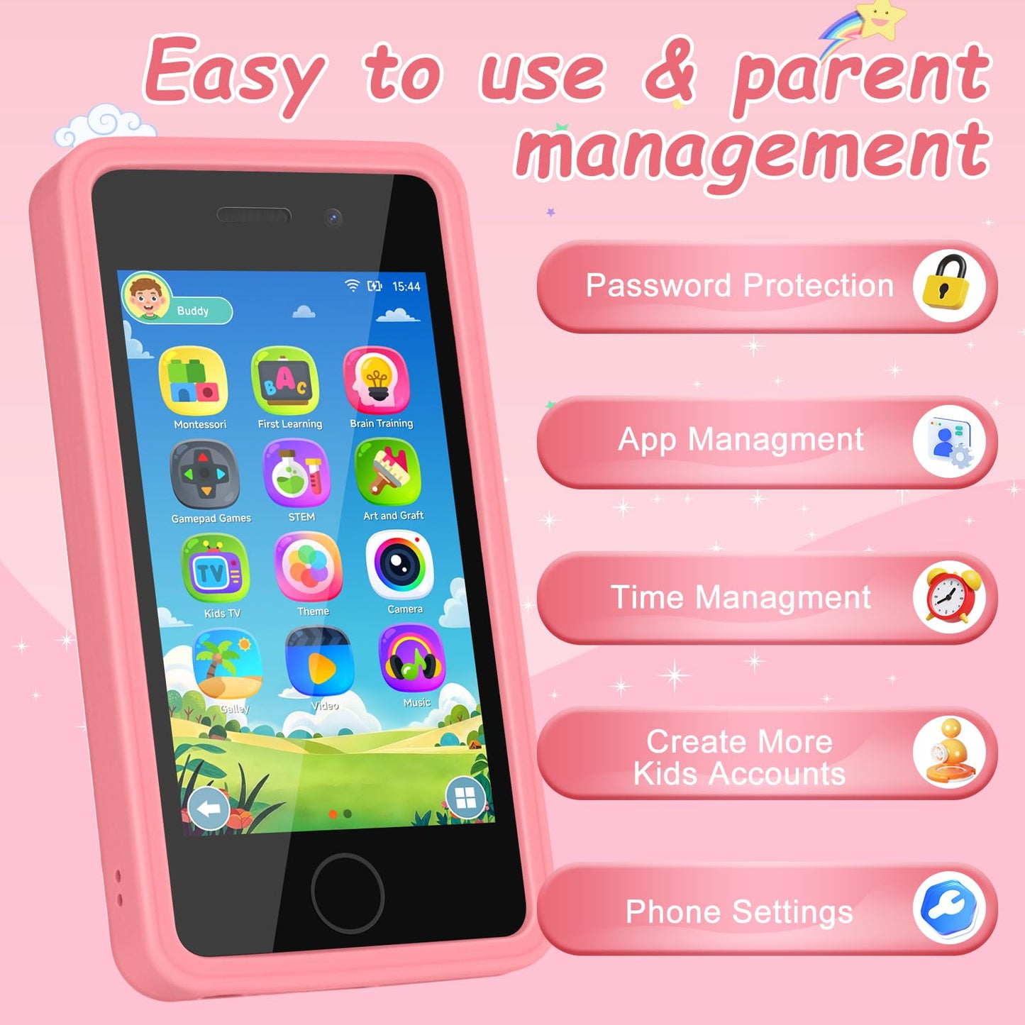 GREENCREEK 3.97-inch Touchscreen Kids Phone with 200+ Games & Dual Camera (Pink)