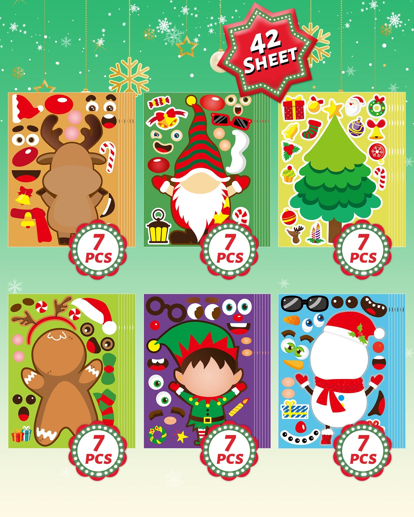 Greingways 42 Sheets Christmas Stickers – DIY Kids Crafts & Party Favors