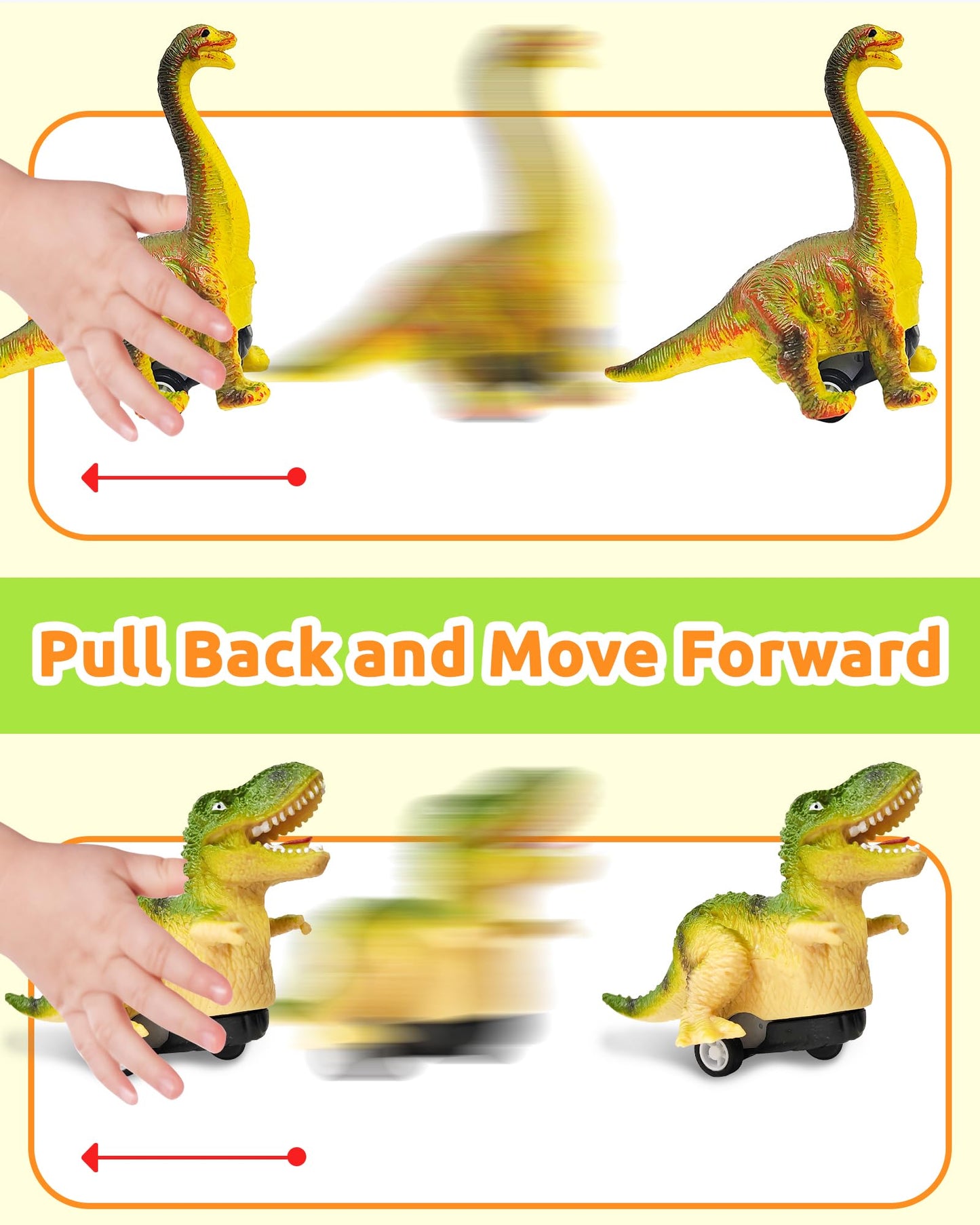 Greingways 4 Pack Dinosaur Pull-Back Cars in Prefilled Easter Eggs | Montessori Toddler Toys
