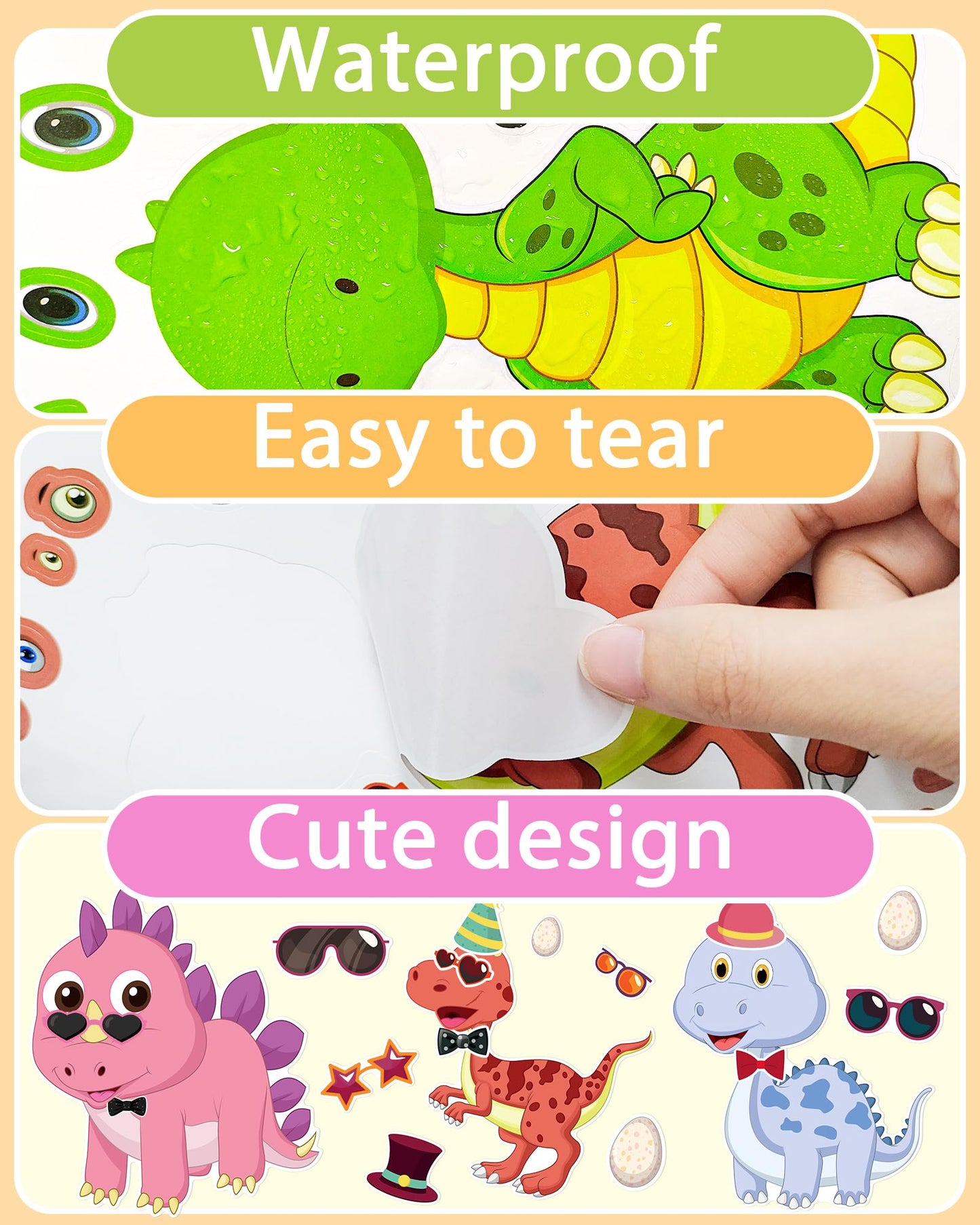 Greingways 24 Pcs Make Your Own Dinosaur Sticker Sheets – Kids DIY Party Favors & Craft Activity